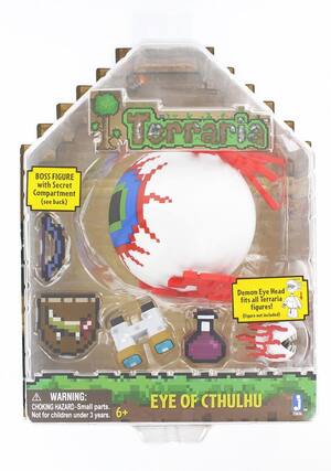 Terraria BOSS FIGURE with Secret Compartment (see back)
Demon Eye Head fits all Terraria figures! (Figure not included)
WARNING: CHOKING HAZARD - Small parts. Not for children under 3 years.
6+
EYE OF CTHULHU
TM
15616