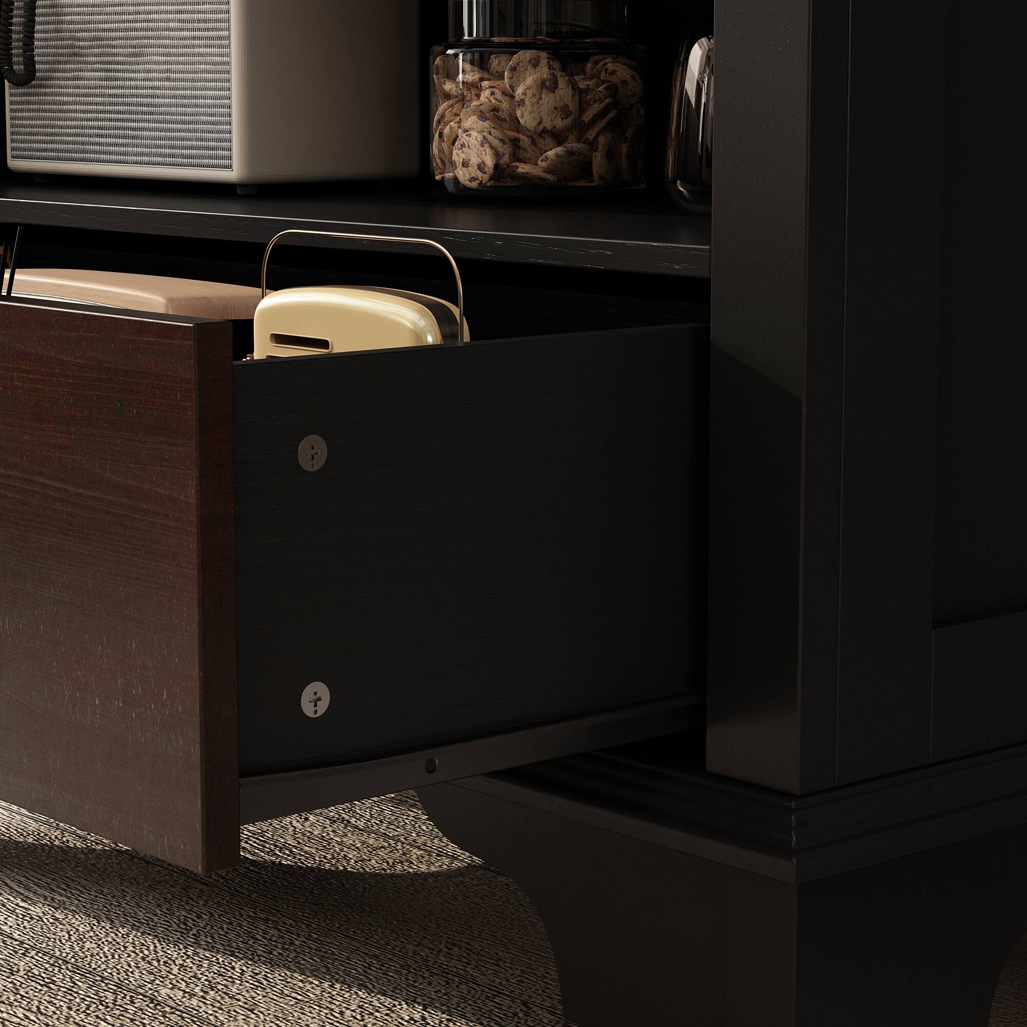 Alt View 7. Famapy - Classic Style Display Cabinet Glass Showcase for Collectibles, Books, Fixed Multi-Level Shelves, Elegant Antique Design - Black & Golden.