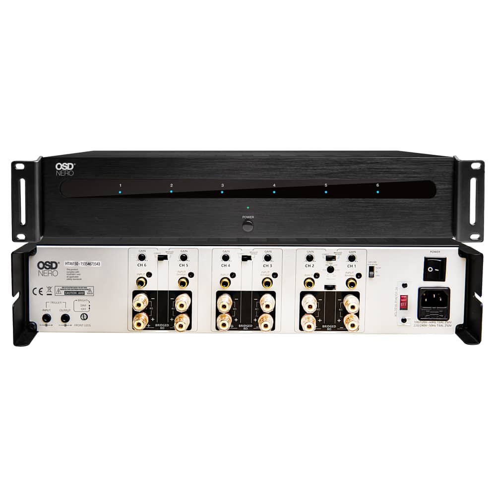 OSD Audio - Nero HTX6150 6-Channel Class D Power Amplifier, 175W RMS per Channel, Bridgeable, Fan Cooled - Black