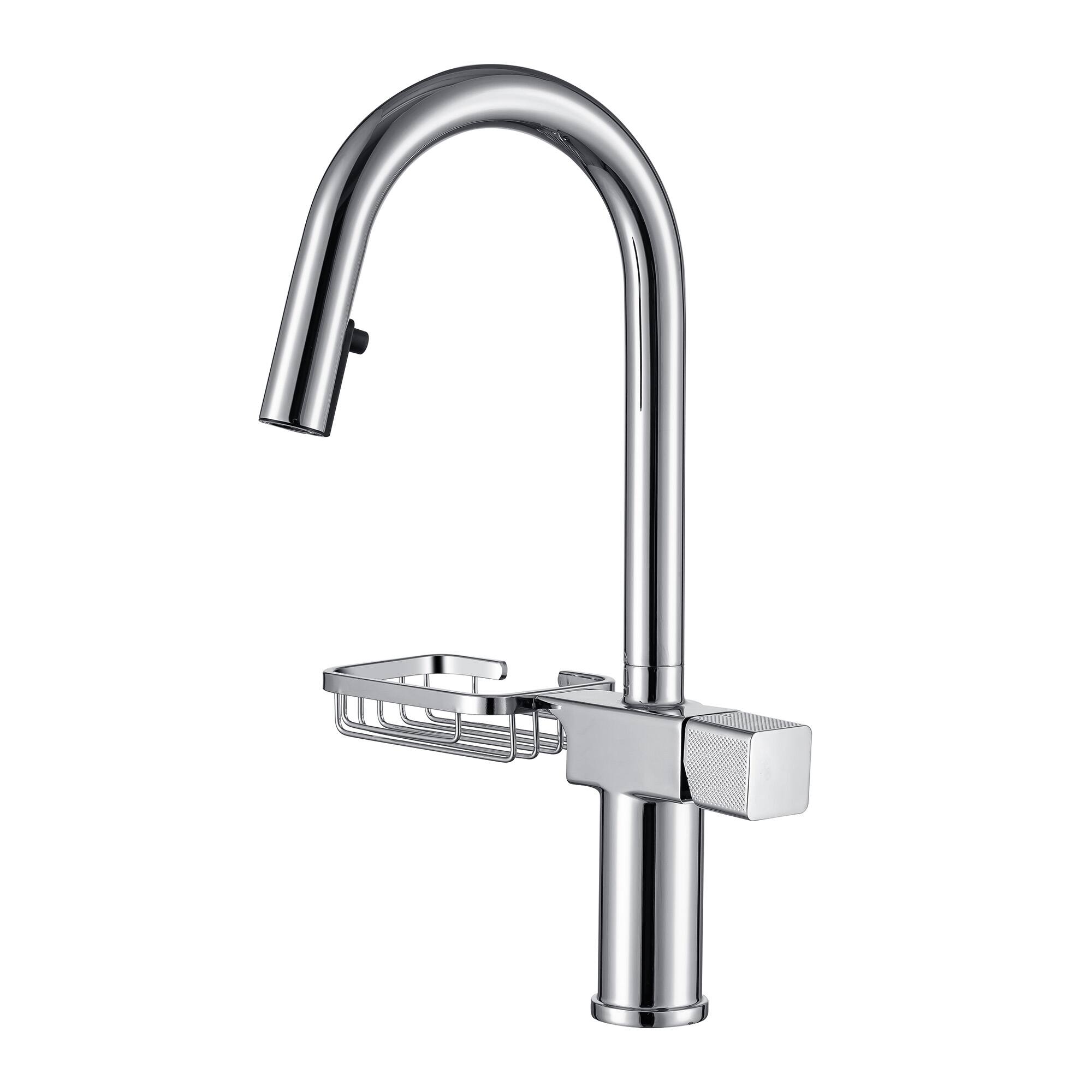 Front. APRILSOUL - ​​High Arc Pull-Down Kitchen Faucet - Single Hole Stainless Steel Modern Sink Faucet Chrome ​ - Chrome.