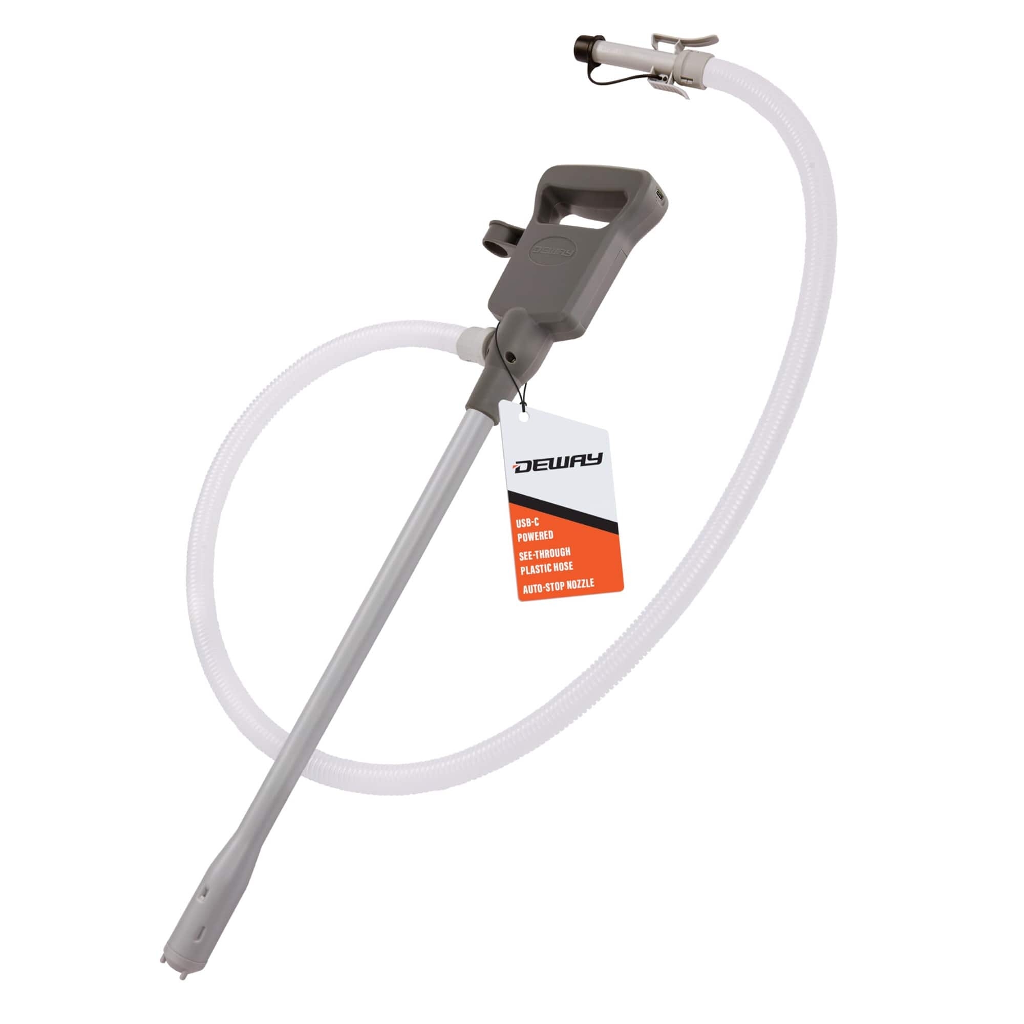 Deway - Automatic Fuel Transfer Pump with Auto-Stop and Beep, 3.8 GPM & USB-C or AA Battery Powered - Grey