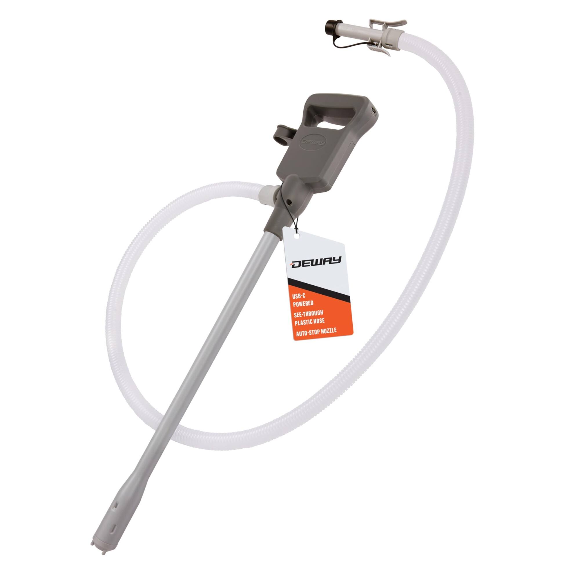 Deway - Automatic Fuel Transfer Pump with Auto-Stop and Beep, 3.8 GPM & USB-C or AA Battery Powered - Gray