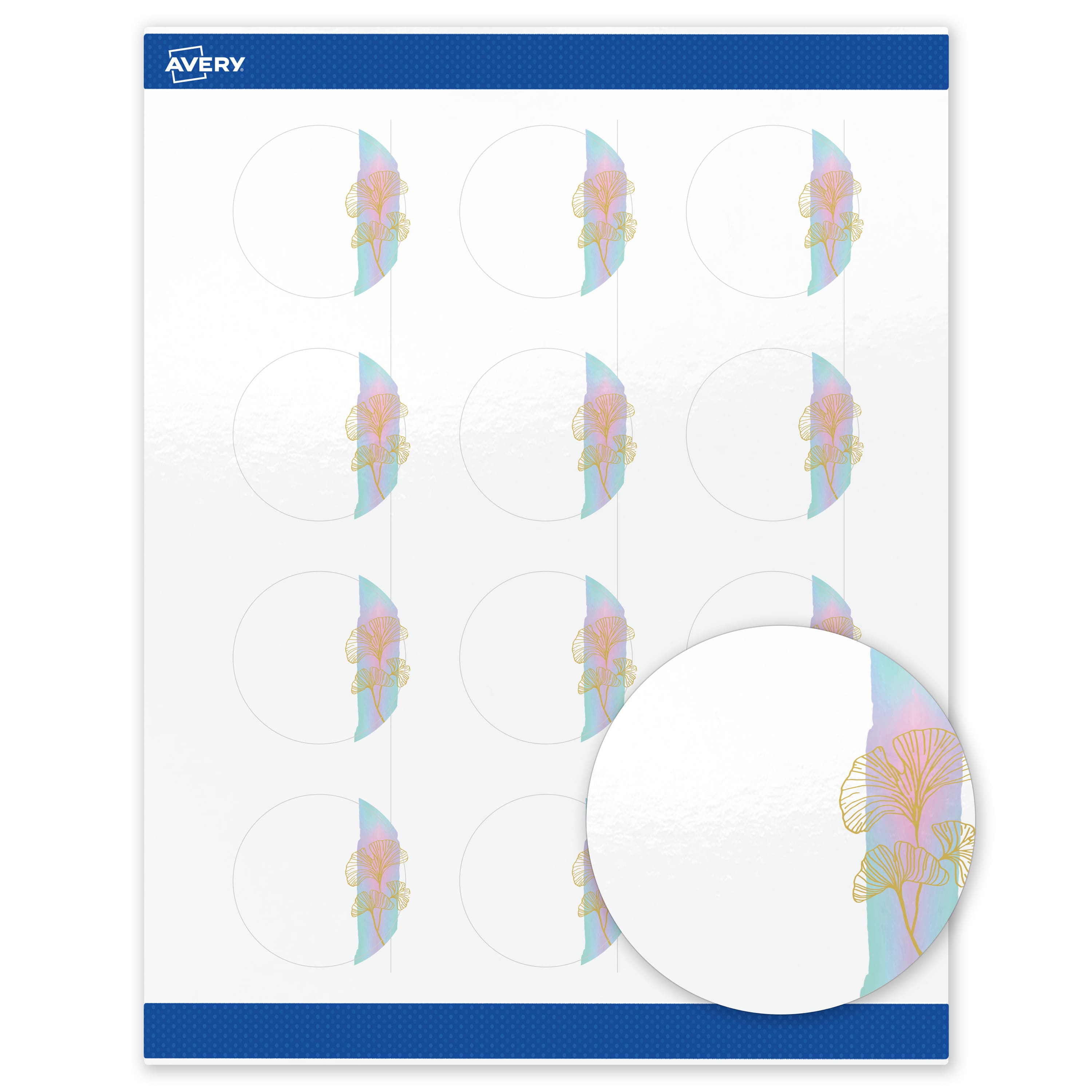 "Avery - Round Labels, Floral Design, 2"" Diameter, 120 Total, Glossy, Watercolors with Gold Ginkgo Leaves - White" price history on PriceWatchPro