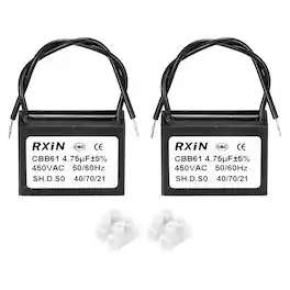 Unique Bargains - 2pcs 4.75uF CBB61 Capacitor, AC 450V 2-Wire for Ceiling Fan, Motor Generator, Blower, Exhaust Fan - Black