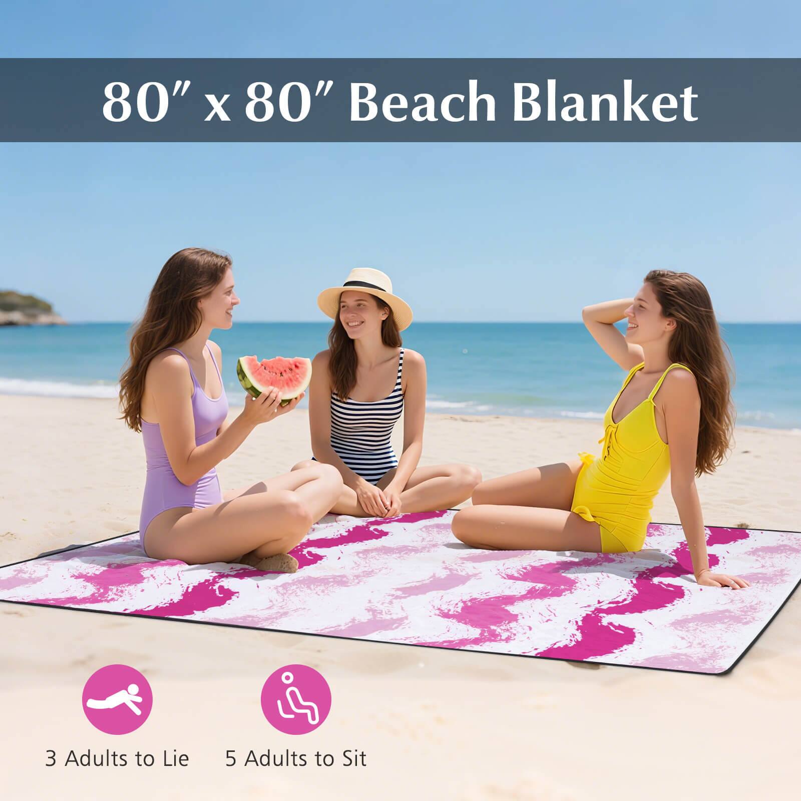 80" x 80" Beach Blanket

3 Adults to Lie  
5 Adults to Sit