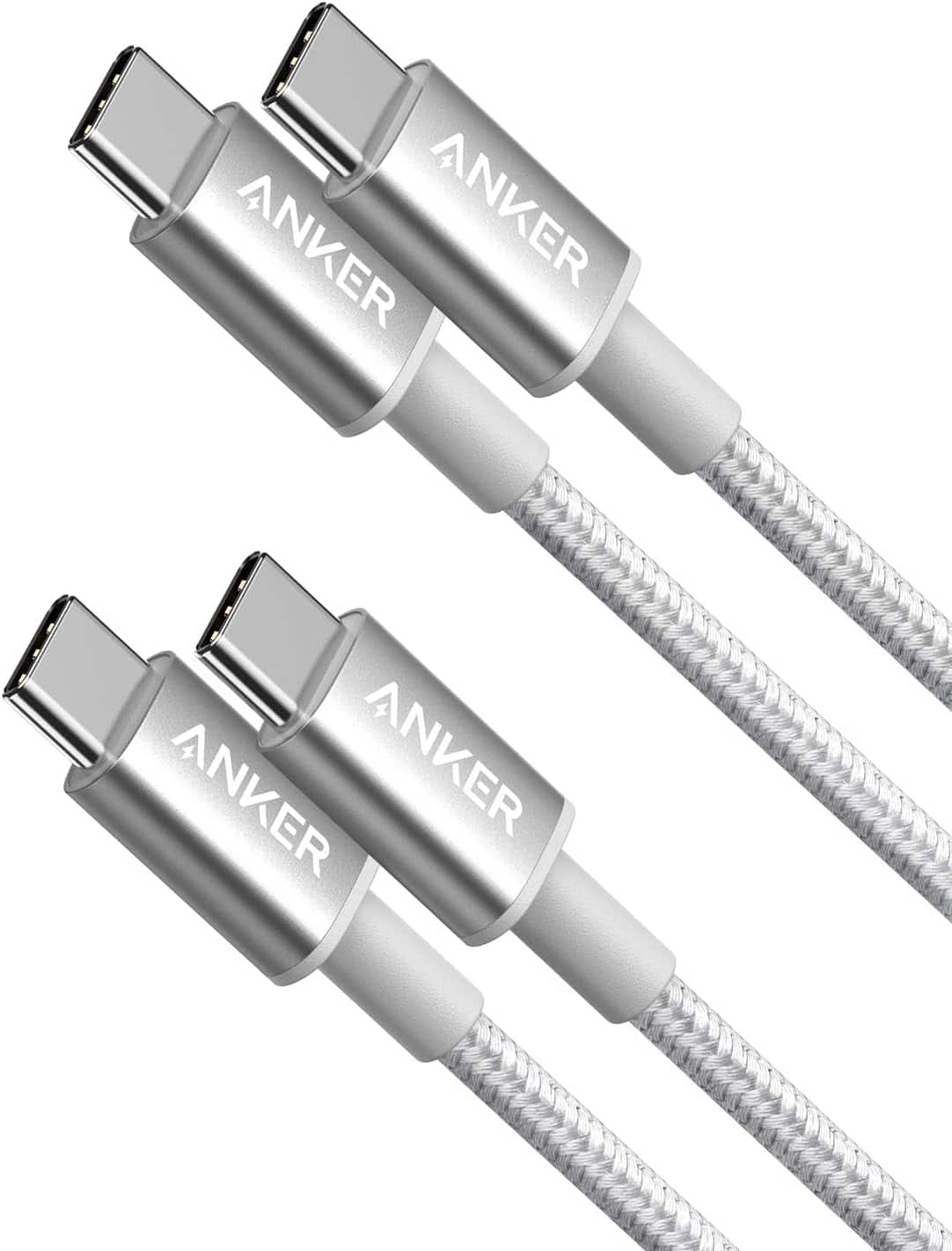 Anker - USB C to USB C Cable, Type-C 60W Fast Charging Cable (3.3 FT, 2Pack) - Silver
