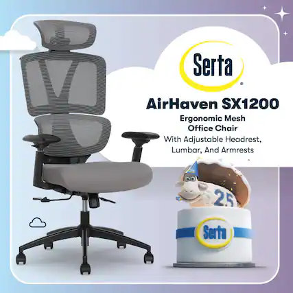 Serta AirHaven SX1200 Ergonomic Mesh Office Chair With Adjustable Headrest, Lumbar, And Armrests
25 Serta