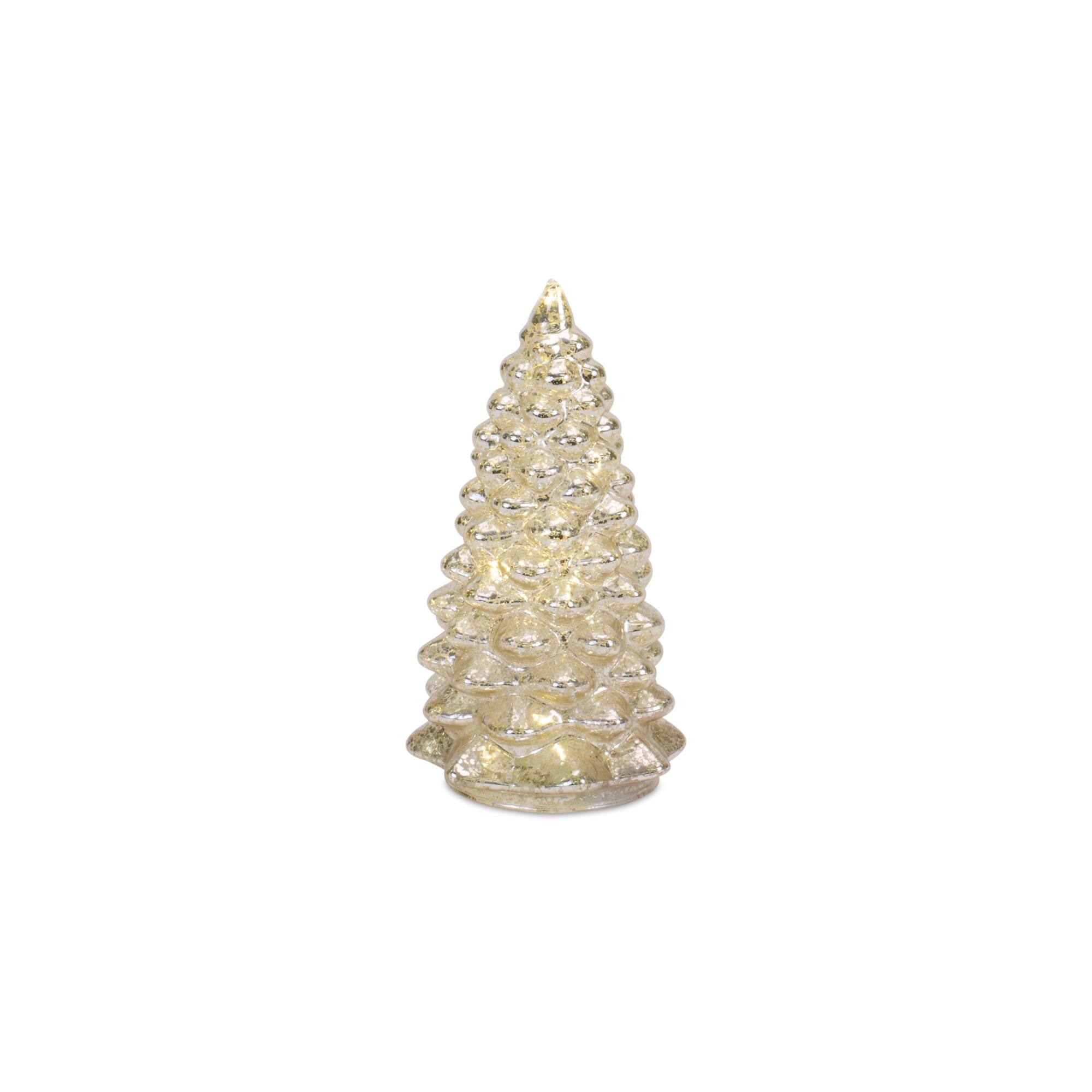 Left. BreeBe - LED Lighted Mercury Glass Holiday Tree Decor (Set of 4) - Silver, Gold.