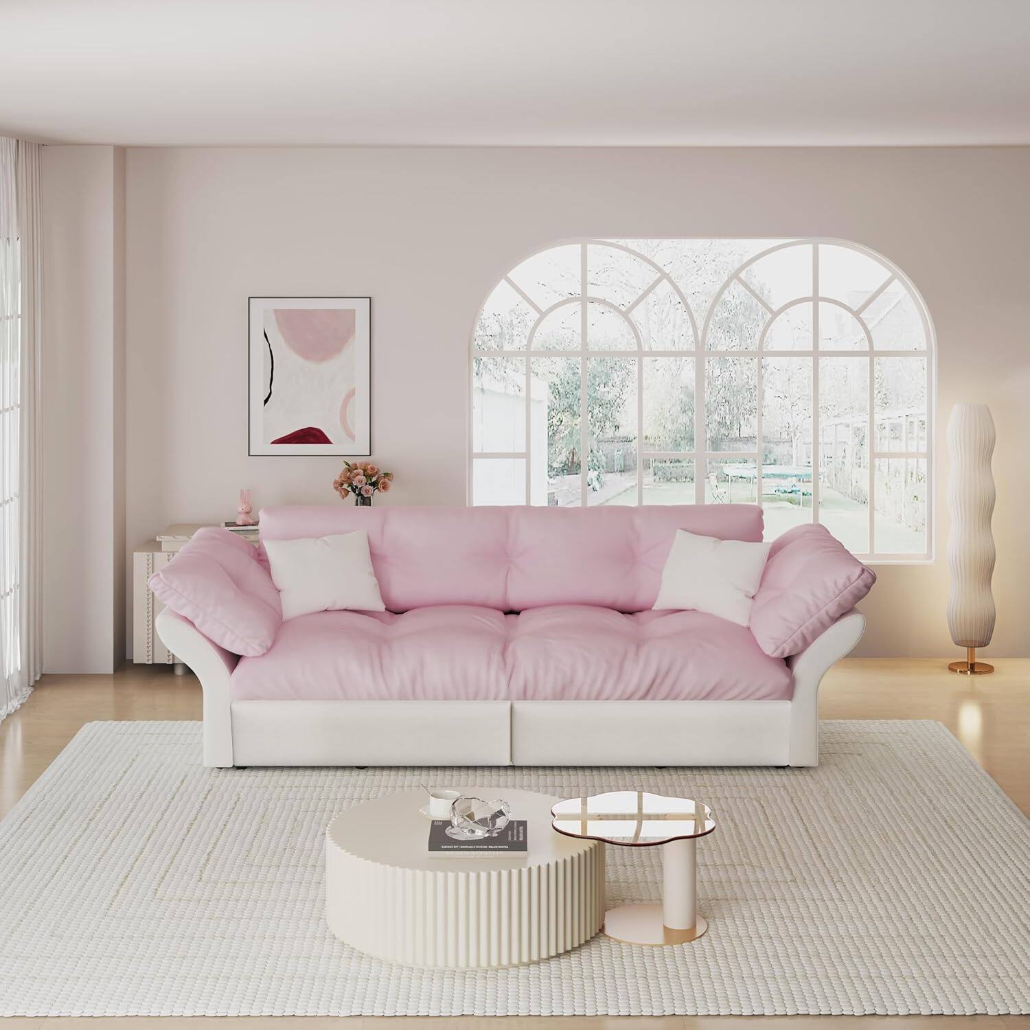 Alt View 5. Trinkets Crazed - 74.8" Queen Pull Out Sofa Bed, 3-in-1 Convertible Sleeper Tufted Sofa with 2 Soft Pillows - pink.