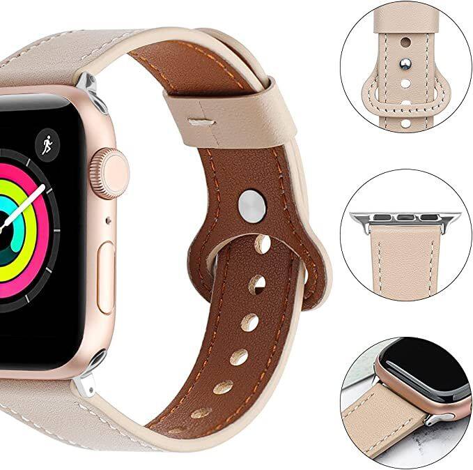 Left. Worryfree Gadgets - Worryfree Gadgets Leather Band for Apple Watch 38/40/41mm, 42/44/45mm iWatch Band 4 3 2 1 & SE - 42/44/45mm - Apricot - Apricot.