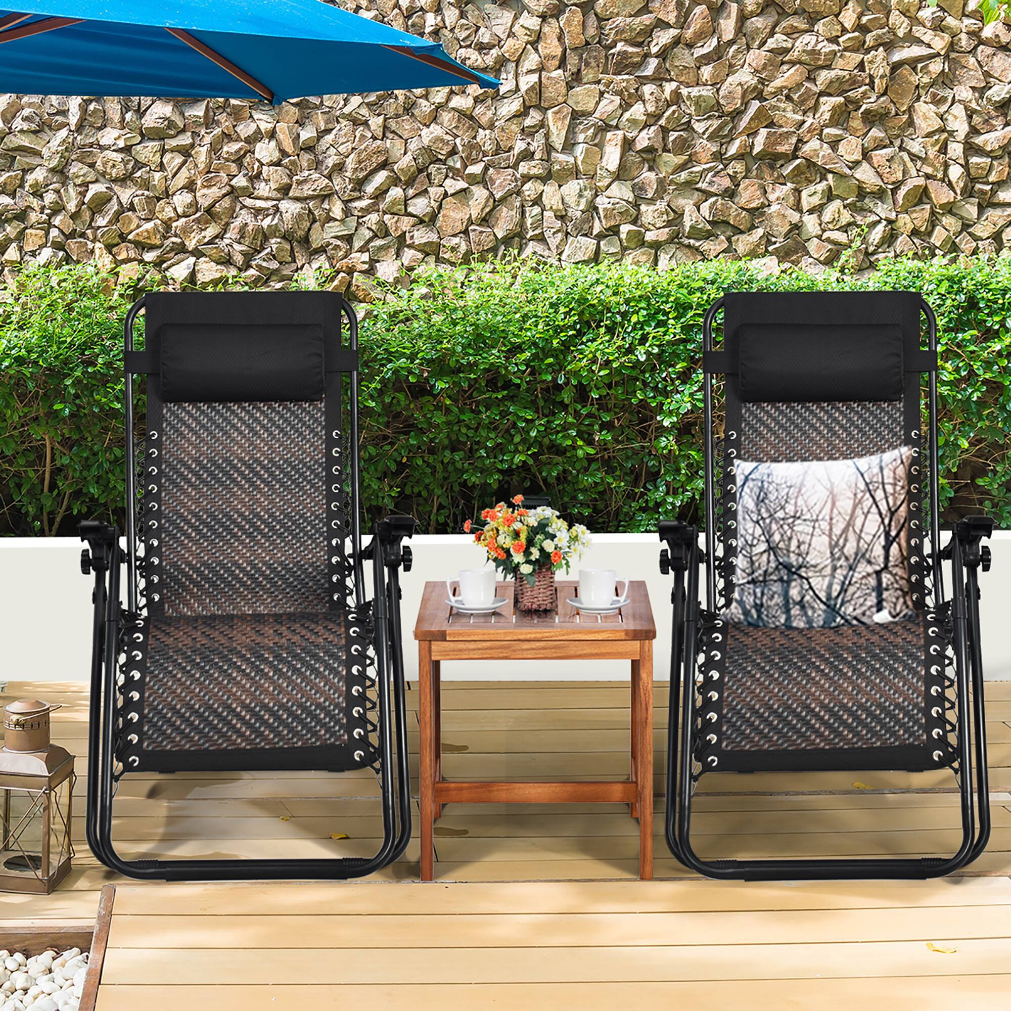 Alt View 2. Costway - Costway 2PCS Patio Rattan Zero Gravity Lounge Chair Folding Recliner Headrest - Mix Brown + Black.