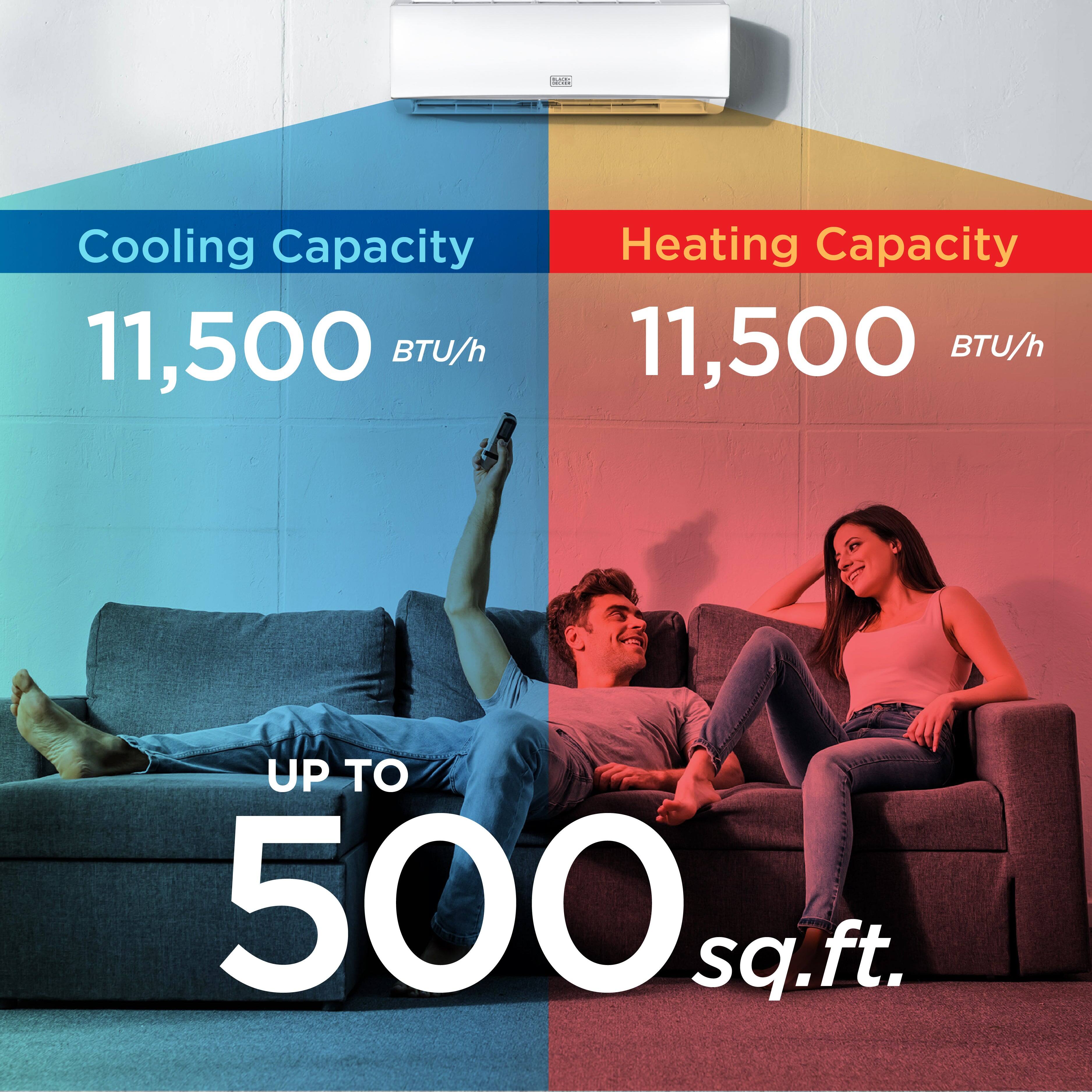 Cooling Capacity 11,500 BTU/h, Heating Capacity 11,500 BTU/h, UP TO 500 sq.ft.