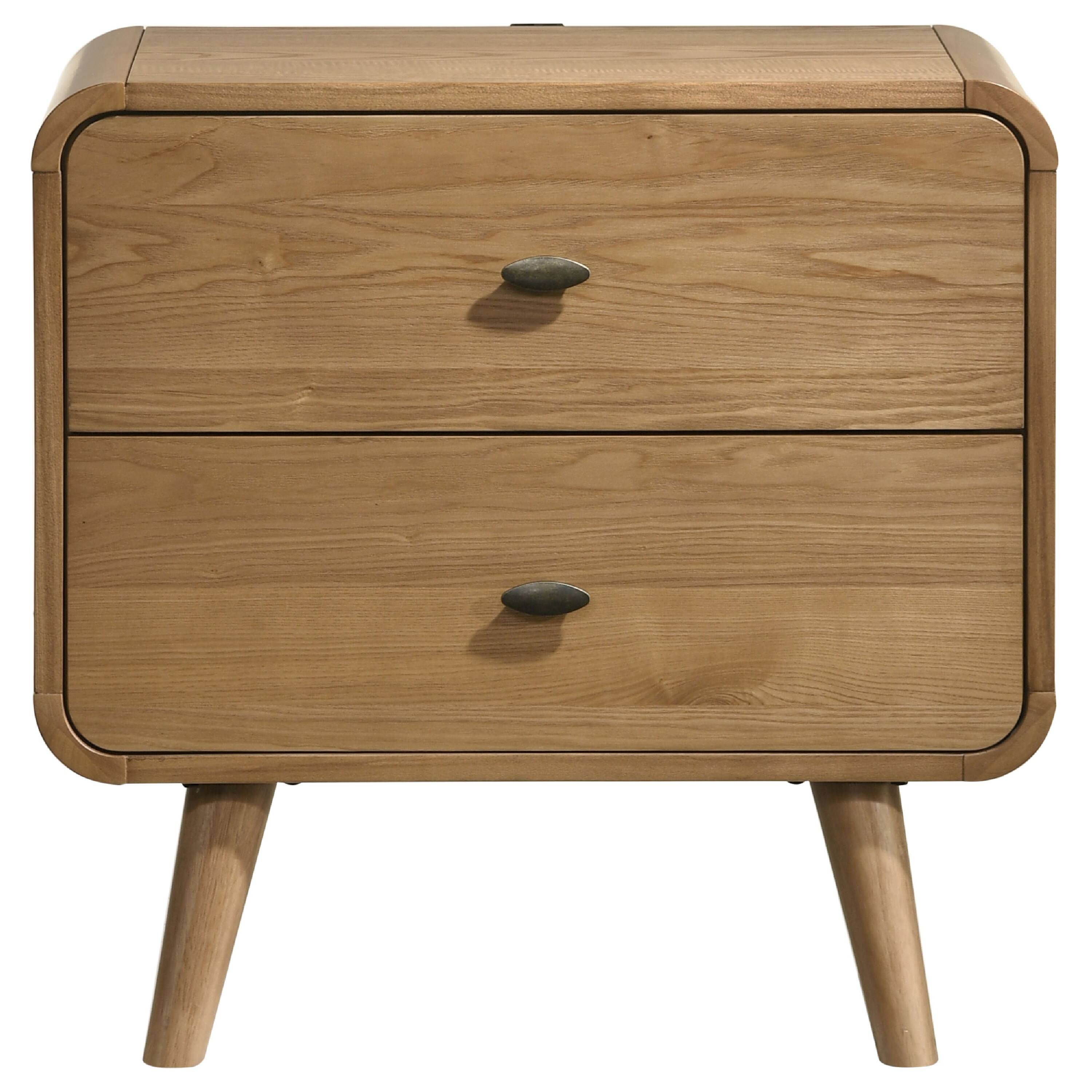 Front. Manhattan Lane - Ryb Nightstand with 2 Drawers, Curved Corners, Wood 27 Inch - Light Ash Brown.