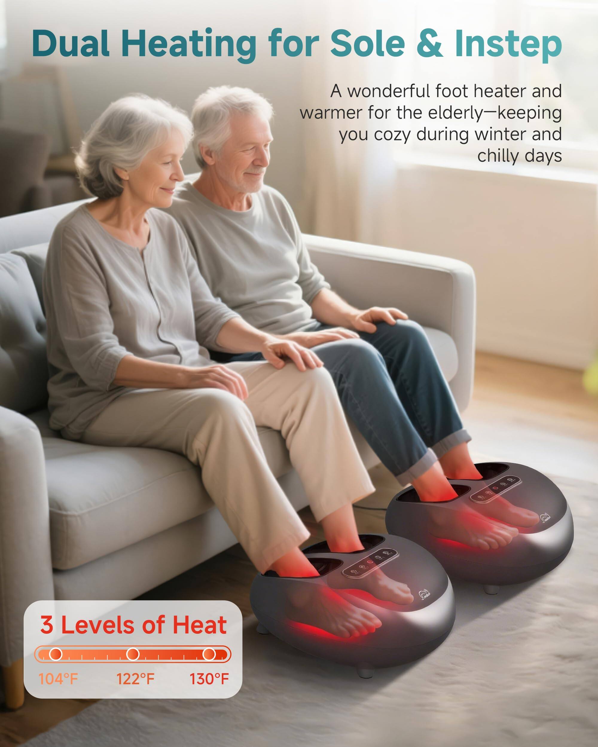 Dual Heating for Sole & Instep

A wonderful foot heater and warmer for the elderly—keeping you cozy during winter and chilly days

3 Levels of Heat
104°F 122°F 130°F
