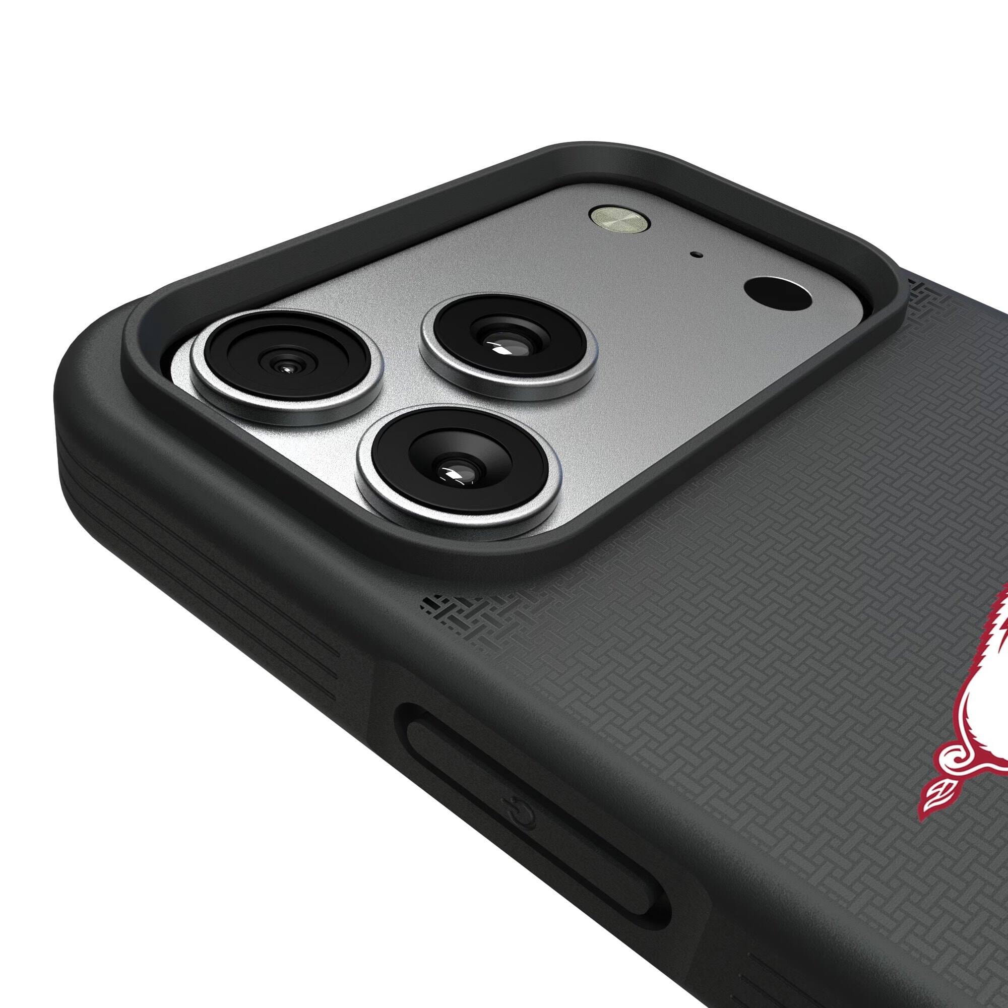 Alt View 2. Keyscaper - Arkansas Razorbacks Linen Logo iPhone Bump Case - 15 Pro Max - Black.