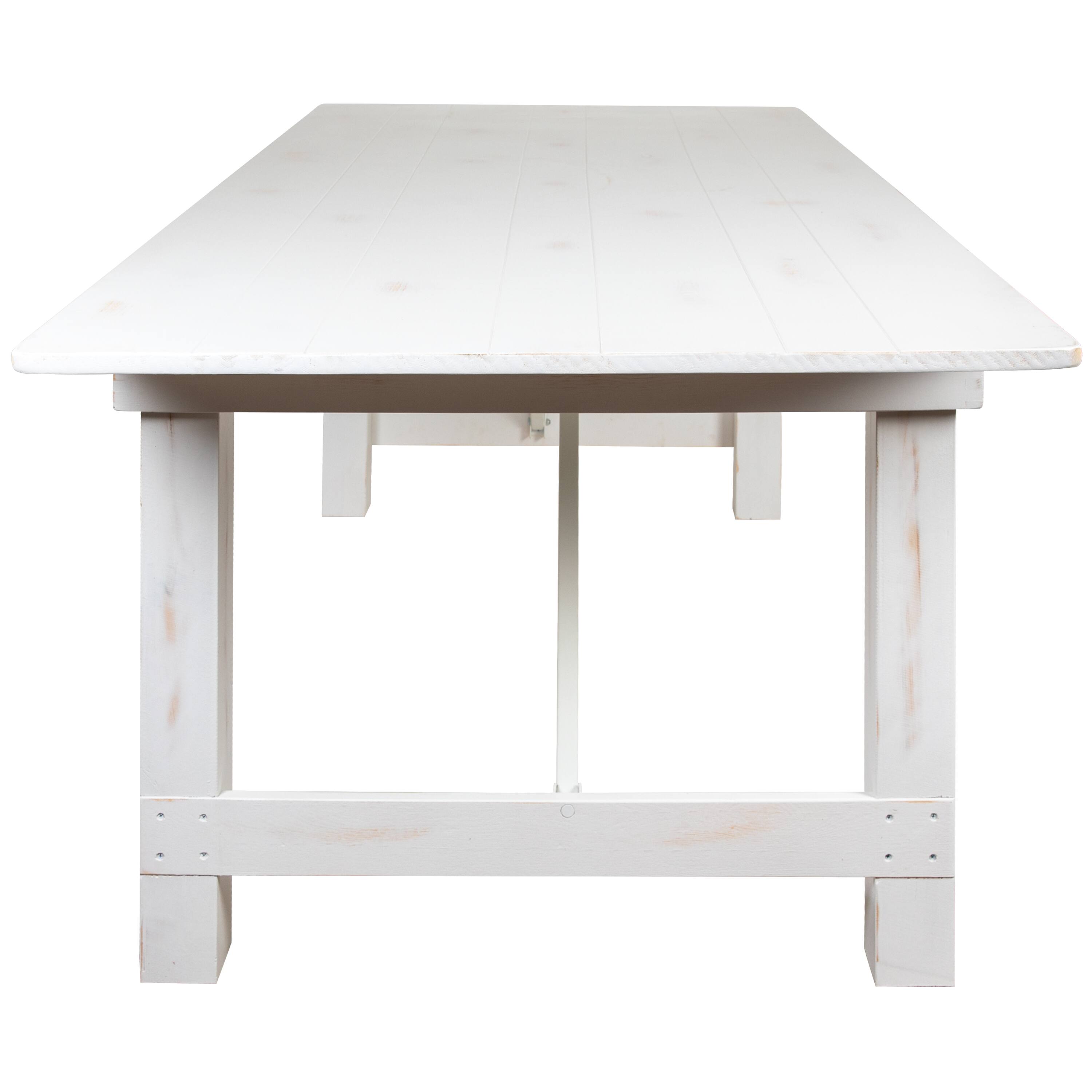Left. Flash Furniture - HERCULES Series 8' x 40" Antique Rustic White Folding Farm Table and Two Bench Set - White.