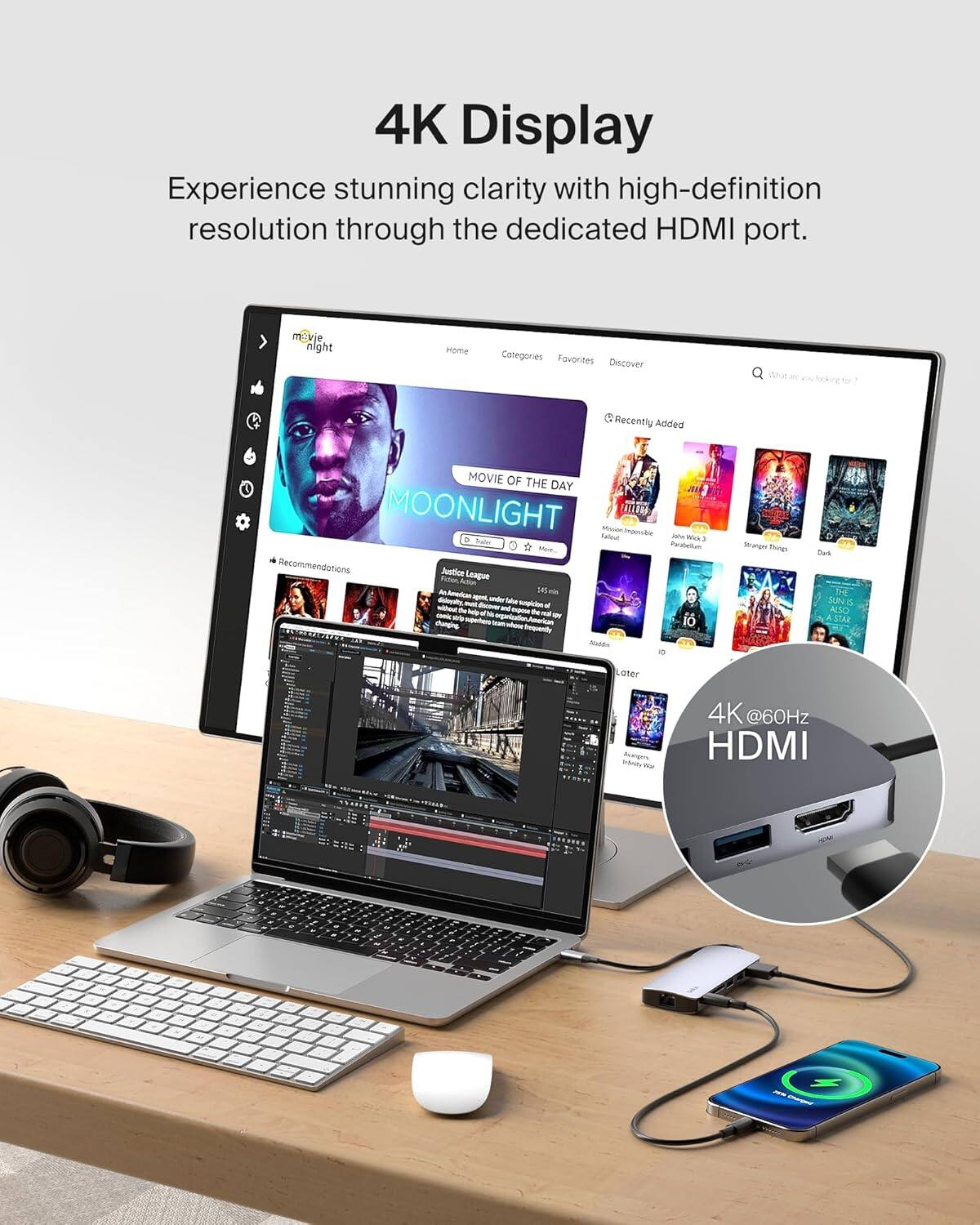 4K Display  
Experience stunning clarity with high-definition resolution through the dedicated HDMI port.

Movie of the Day: MOONLIGHT

Categories Favorites Discover

Recently Added

4K @60Hz HDMI