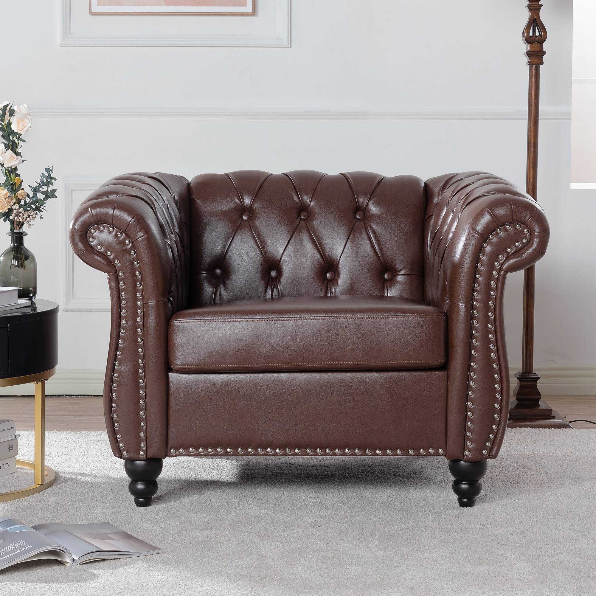 Angle. Anysun - Modern Classic PU Leather Sofa Set - Luxurious Comfort & Stylish Durable Design - Dark Brown.