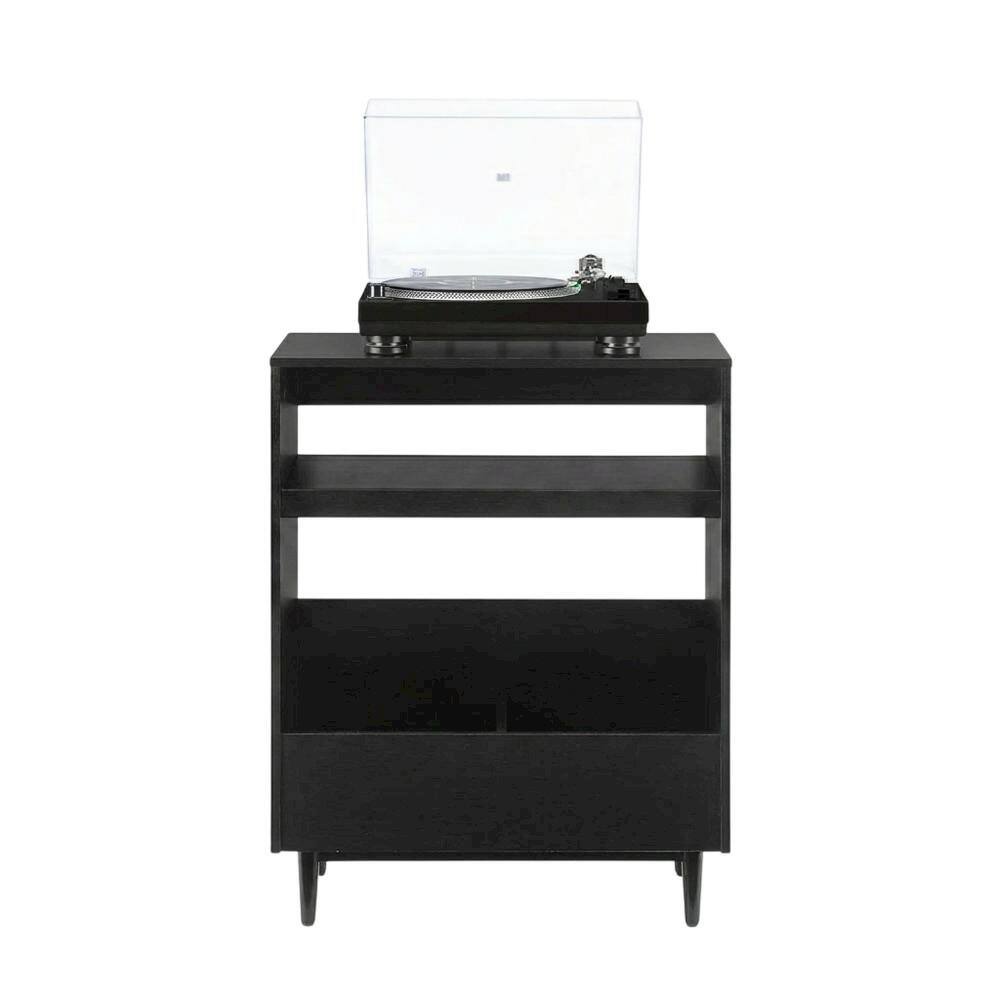 Alt View 3. FurniFact - Wooden Record Player Stand with Vinyl Storage and Cable Management - Brown.