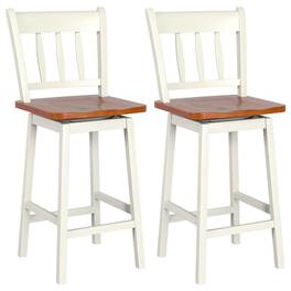 Costway - 2PCS Bar Stool 24.5" Swivel Counter Height Chair w/ Footrest - Cream