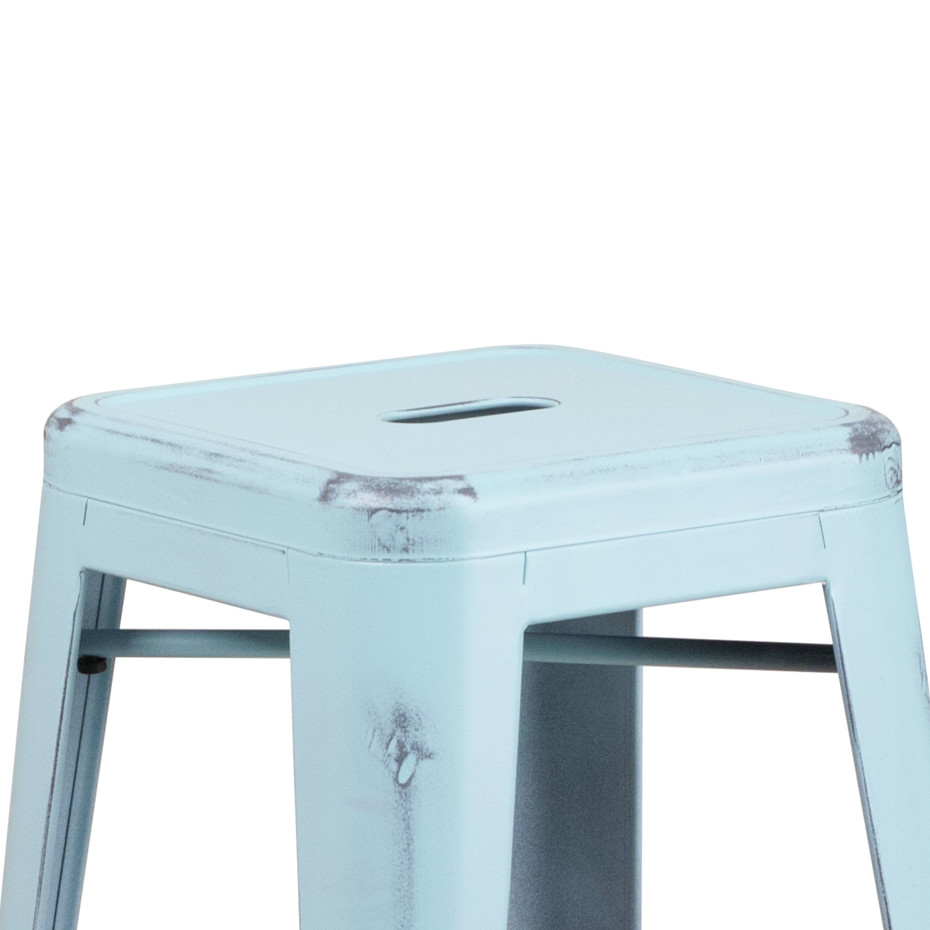 Alt View 7. Emma + Oliver - Commercial Grade 4 Pack 30" High Backless Distressed Metal Indoor-Outdoor Barstool - Green-Blue.