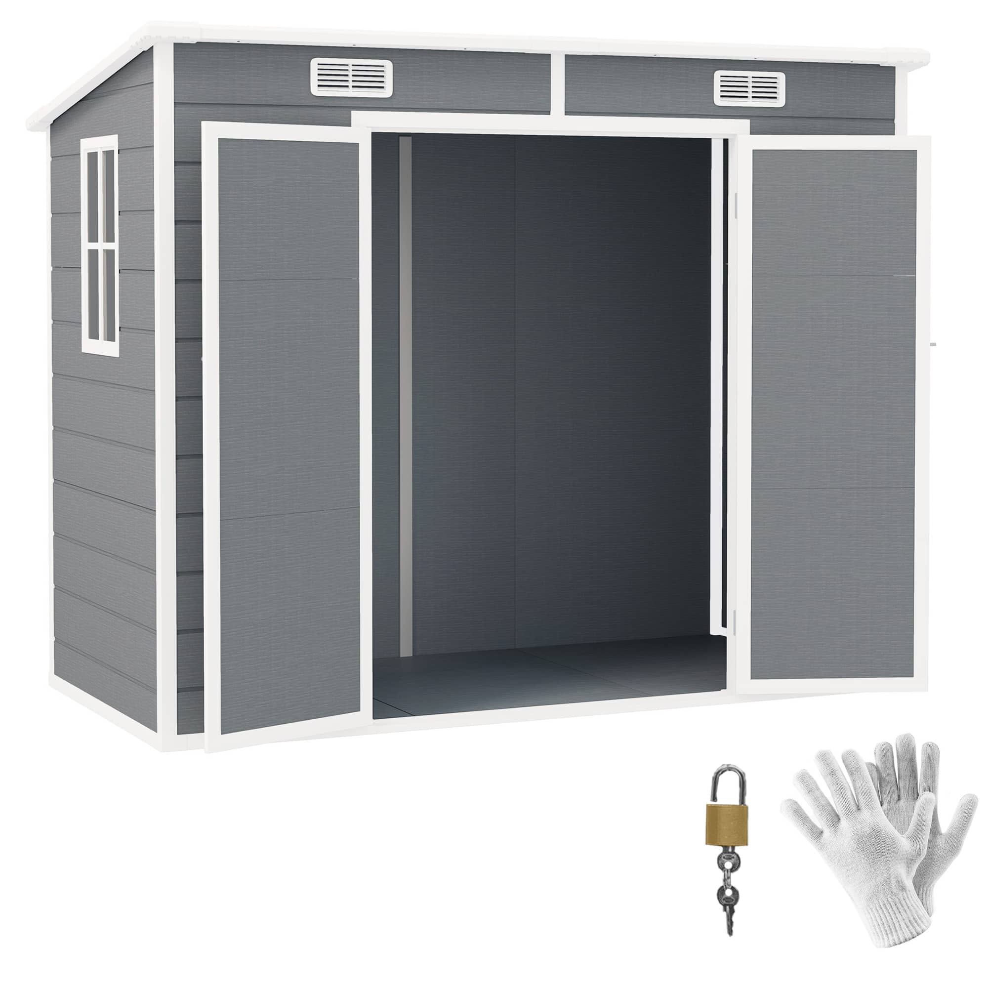 Front. Outsunny - 8' x 4' Outdoor Storage Shed, Resin Plastic Shed with Floor, Window, Lockable Doors and Vents, All-Weather Tool Shed.