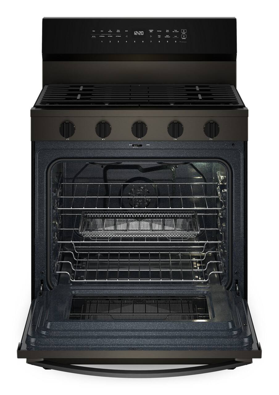 Alt View 2. Whirlpool - 5.0 Cu. Ft. Smart Freestanding Gas Range with Air Cooking Technology, No Preheat Air Fry and Steam/Self Clean - Black-on-Stainless.