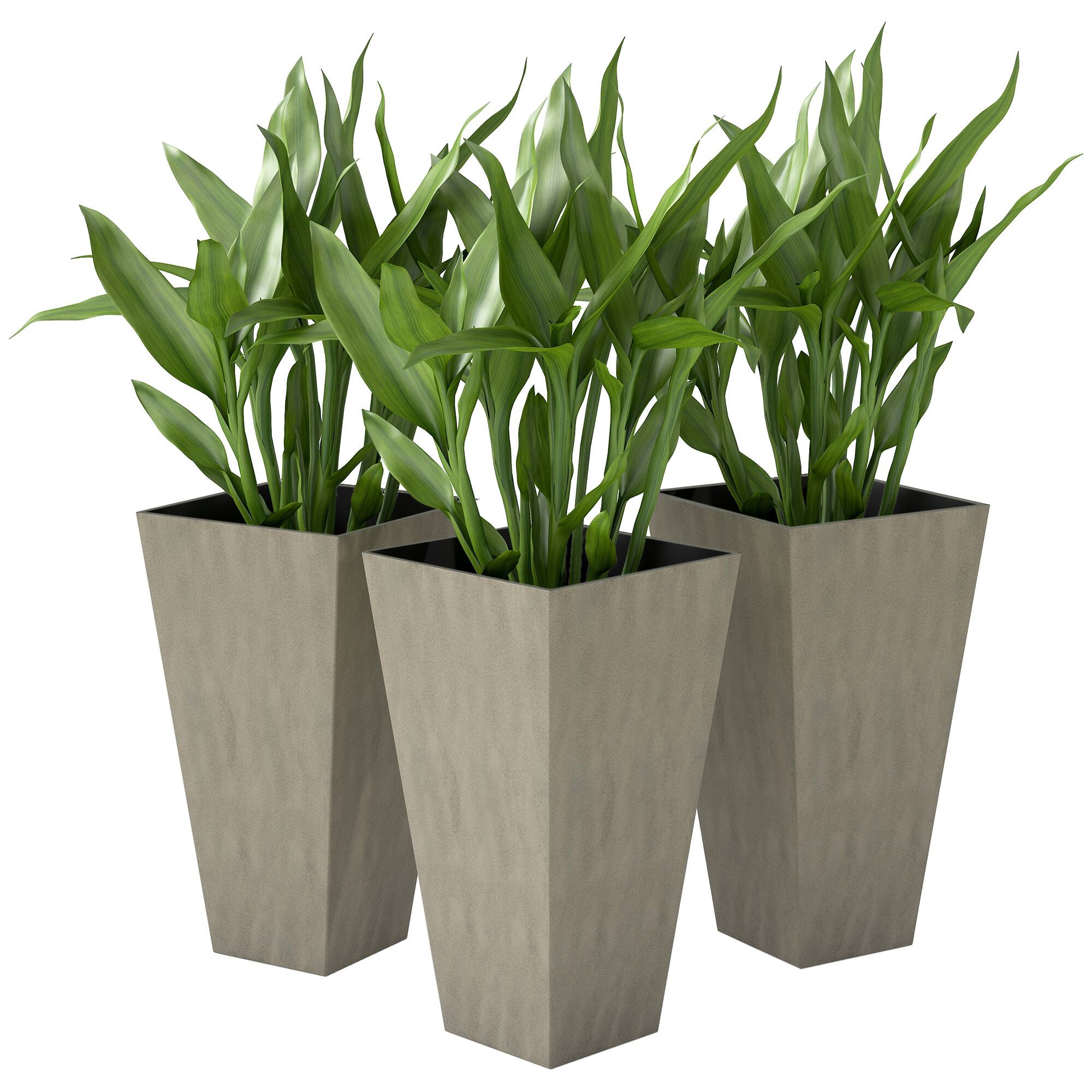 Outsunny - Tall Planters for Outdoor Plants Set of 3, 28 In Taper Planters with Drainage Holes, Indoor Grande Plant Pots - Gray price history on PriceWatchPro