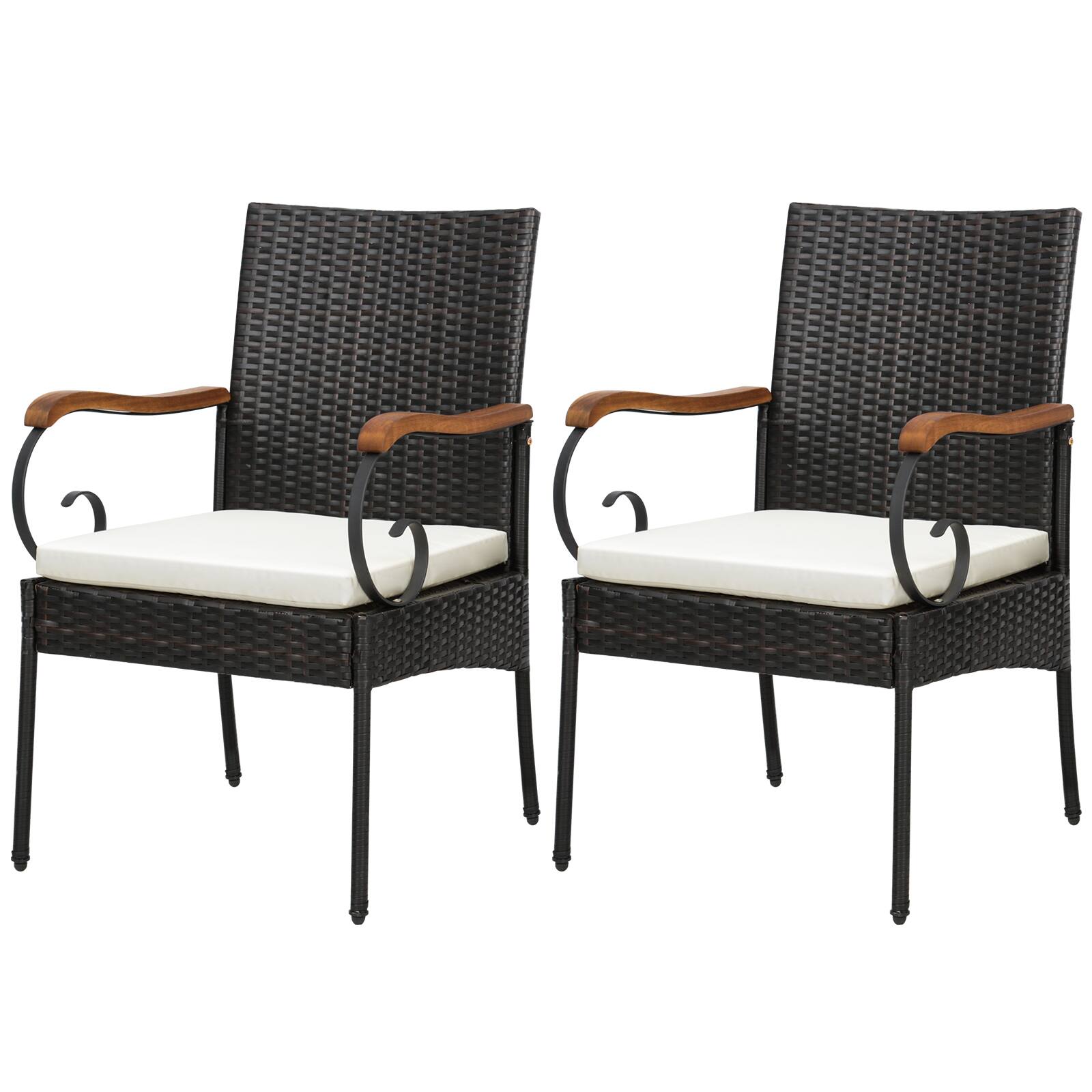 Alt View 3. Gymax - Gymax 7PCS Wicker Dining Set Cushion Acacia Wood Armrests Table w/ Umbrella Hole Patio - Black, Brown.