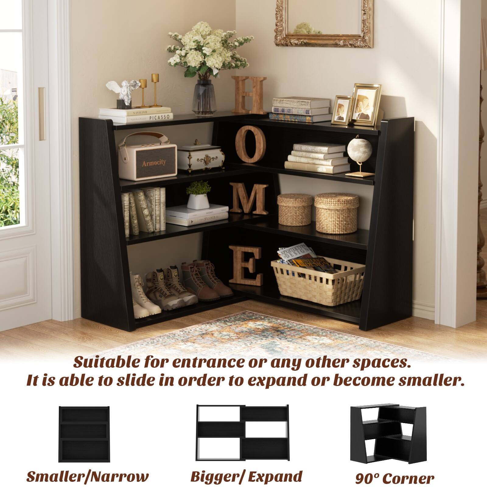 i SILPT PICASSO Armocity H HOM 0 M Fo DESION E

Suitable for entrance or any other spaces. It is able to slide in order to expand or become smaller.

Smaller/Narrow
Bigger/ Expand
90° Corner