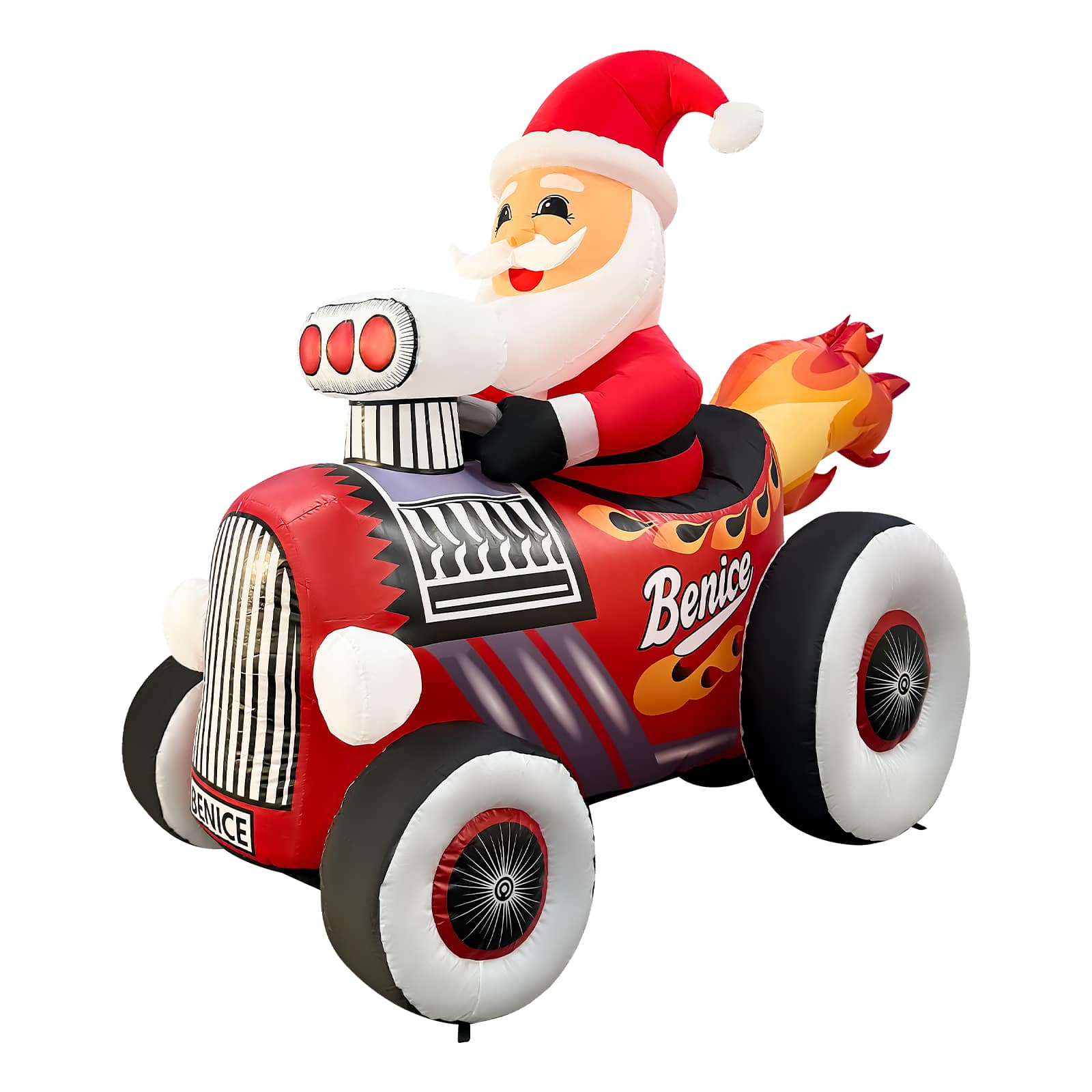GOOSH Inflatables - GOOSH 8FT Santa in Hot Rod Inflatable with LED Lights for Outdoor Christmas Yard Décor - Red