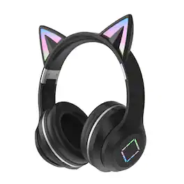 YONWAY - Cat Ear LED Light Up Wireless Headphones, Foldable Bluetooth Headset with Mic, Ultra-Long Battery Life for Kids