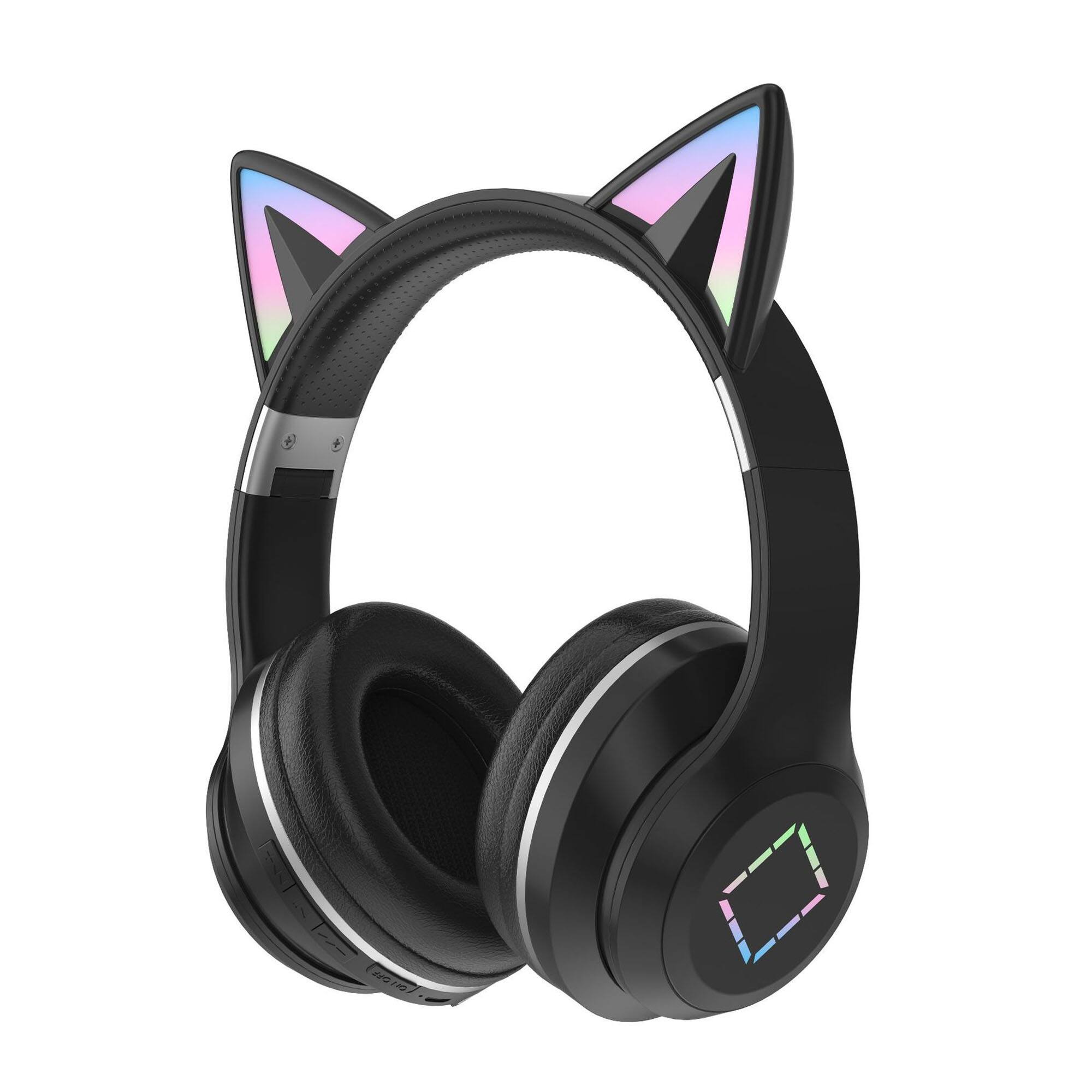 Front. YONWAY - Cat Ear LED Light Up Wireless Headphones, Foldable Bluetooth Headset with Mic, Ultra-Long Battery Life for Kids.