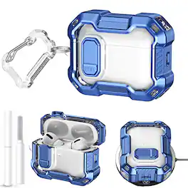 Dteck - for AirPods Pro 3 Case Cover with Carabiner & Cleaning Kit, Safety Lock Design, Compatible with Wireless Charging - Blue