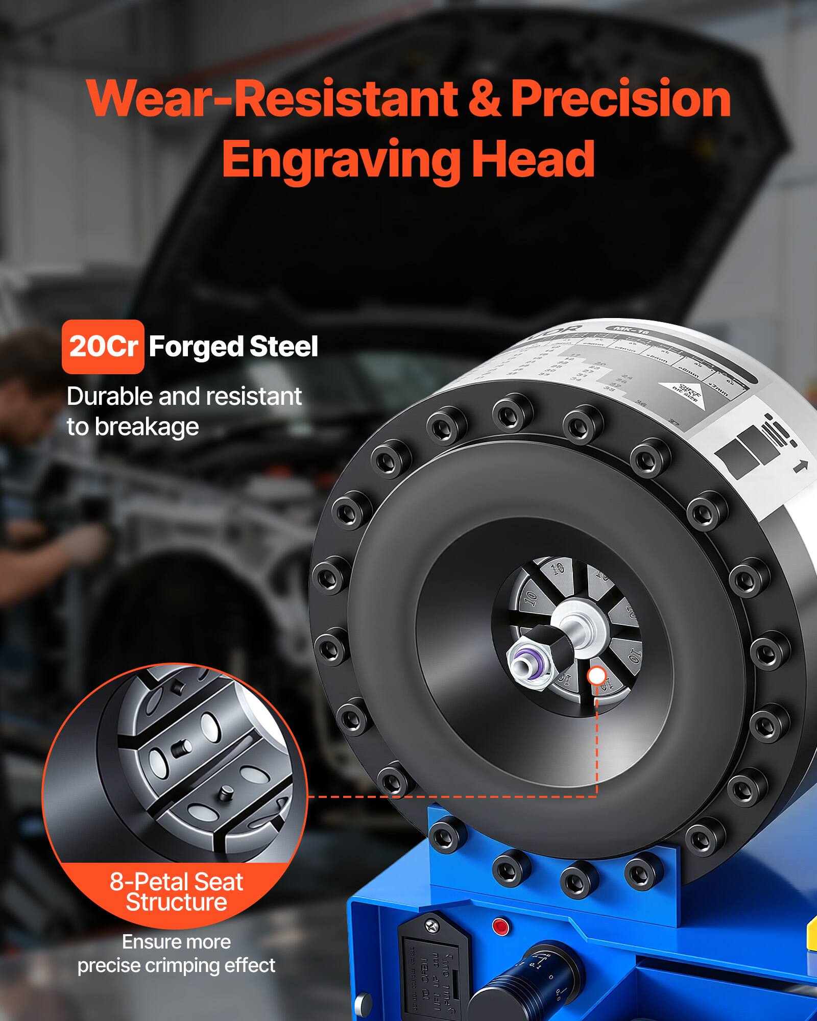 Wear-Resistant & Precision Engraving Head

20Cr Forged Steel
Durable and resistant to breakage

8-Petal Seat Structure
Ensure more precise crimping effect