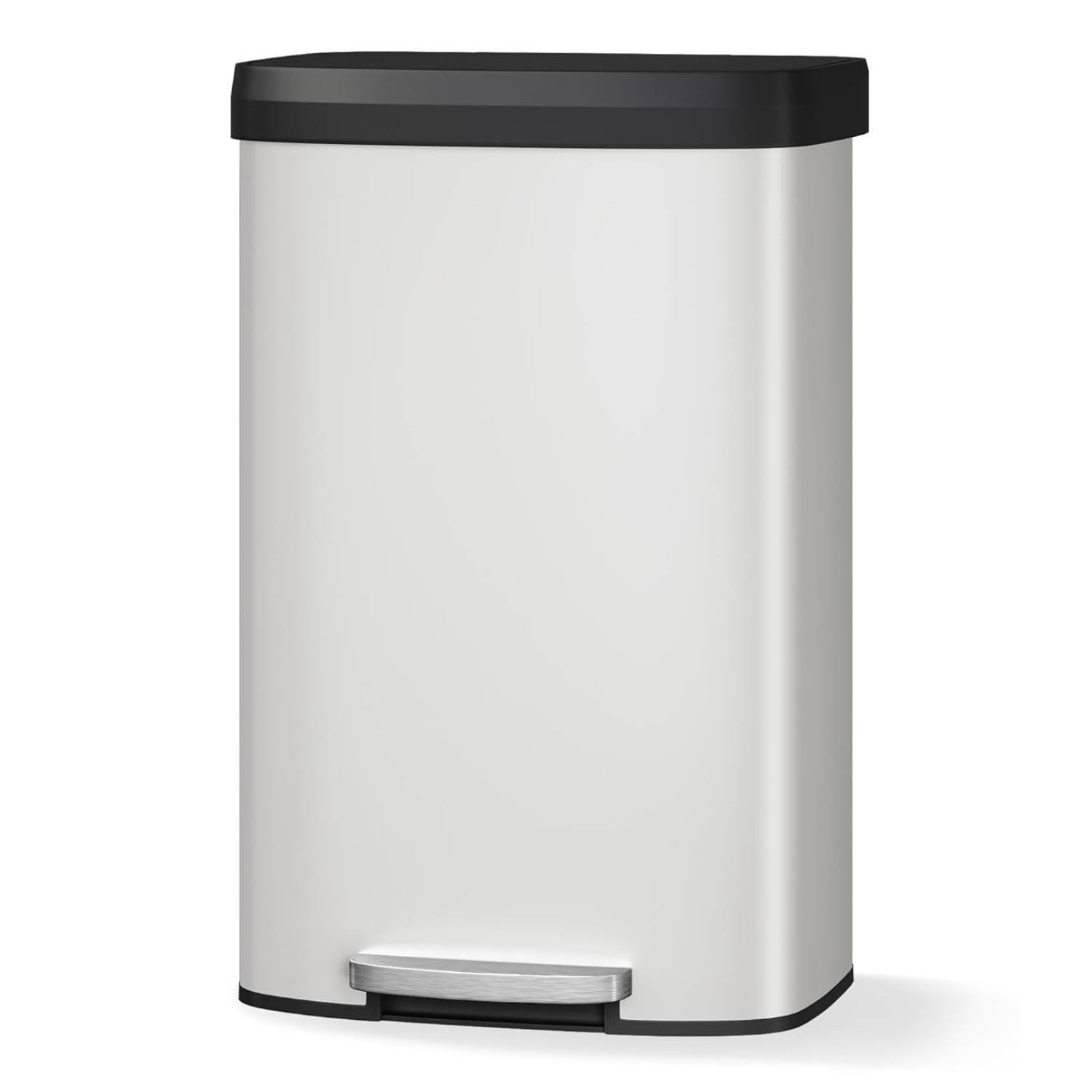 Acekool - 21 Gal Step-on Stainless Steel Trash Can with Soft-Close Lid for Home, Kitchen, Office - White