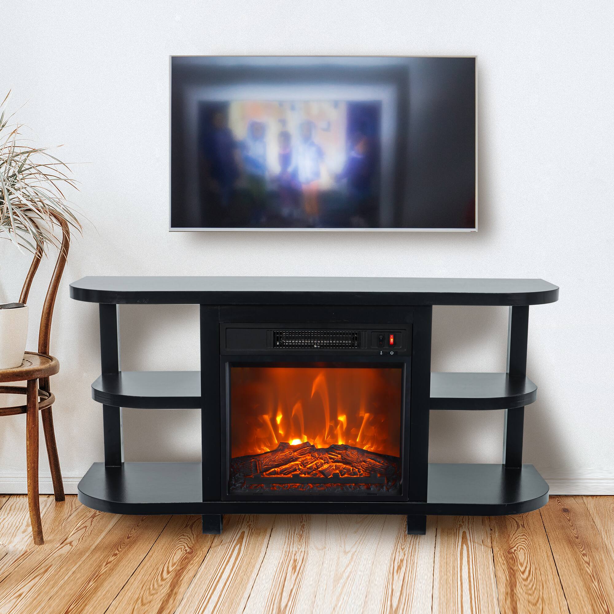 Alt View 7. Ihomeadore - 48" Modern TV Stand with 18" Insert Electric Fireplace and Open Storage Shelves Media Console for TVs up to 55" - Black.