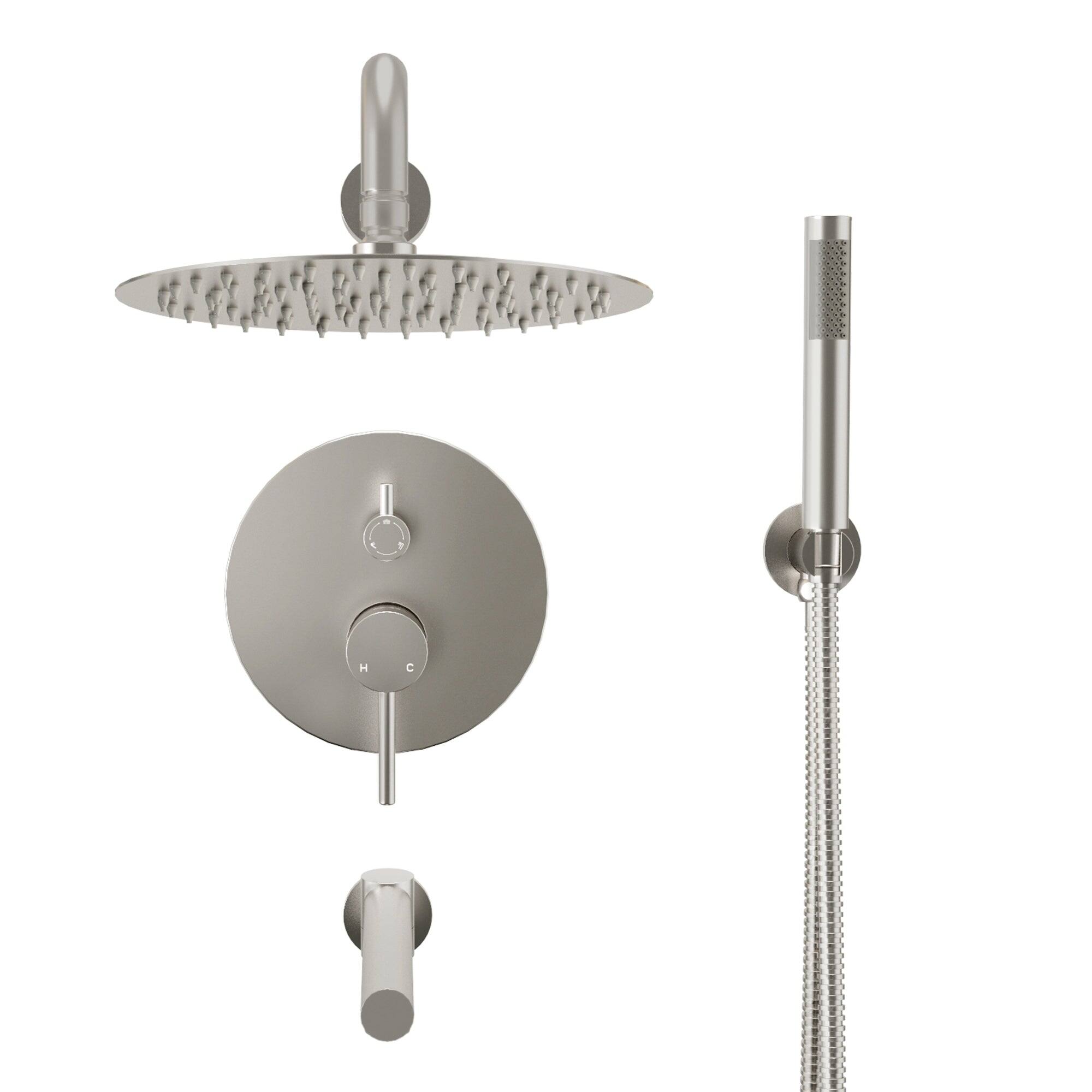 Alt View 9. Boyel Living - Wall Mount Single Handle 1-Spray Tub and Shower Faucet 1.8 GPM in Brushed Nickel Pressure Balance Valve Included - Brushed Nickel.