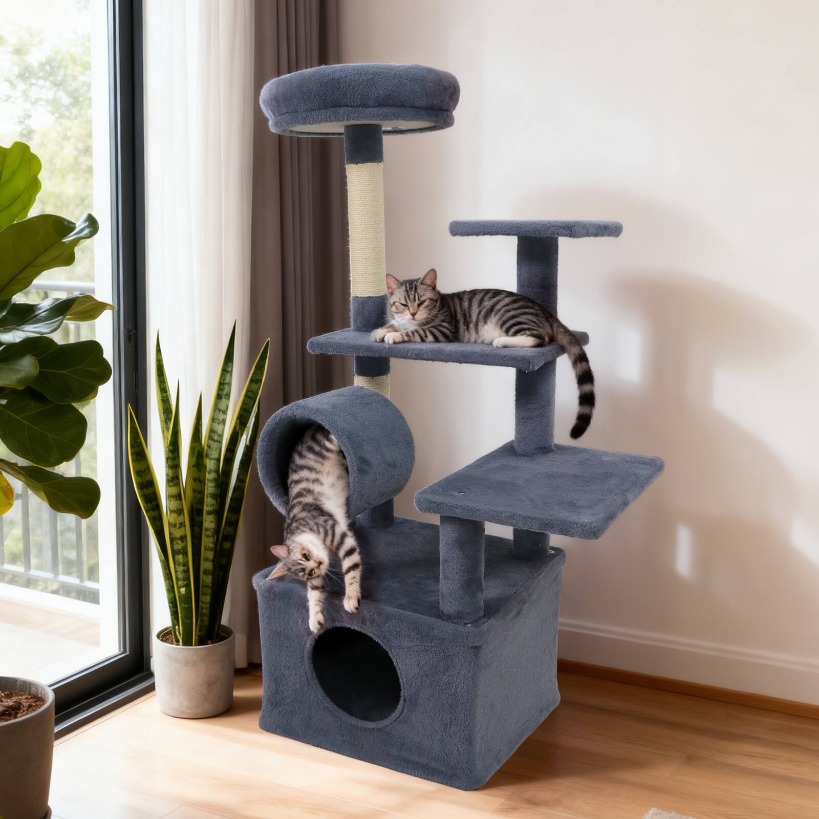 Alt View 1. Gymax - Gymax 48'' Tall Cat Tree w/ Large Condo Padded Top Perch Jute Scratching Post Tunnel Dark Grey.