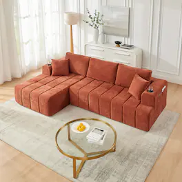 Anysun - 108" L-Shaped Compression Chenille Sectional Sofa with Left Chaise, Cup Holders & Side Pockets, No Assembly - Orange