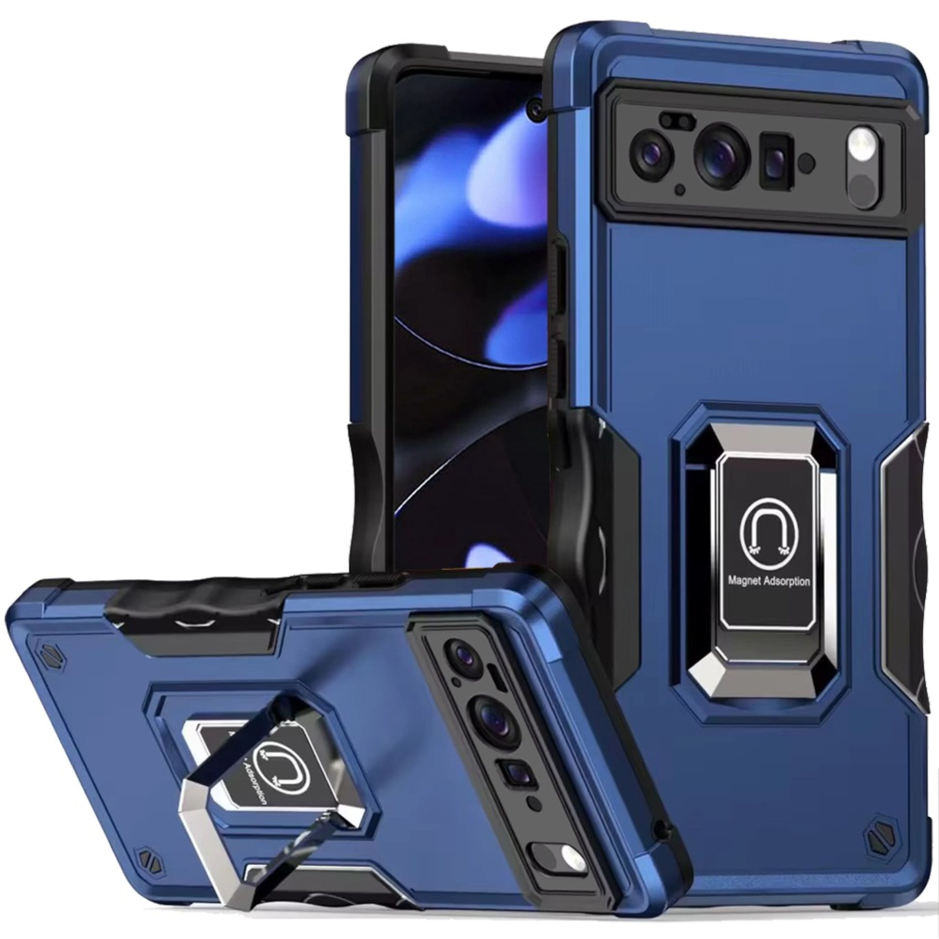 Kitcheniva - Ergonomic Grip Hybrid Case With 360° Ring Stand And Tempered Glass For Google Pixel 10 & Google Pixel 10 Pro - Blue price history on PriceWatchPro