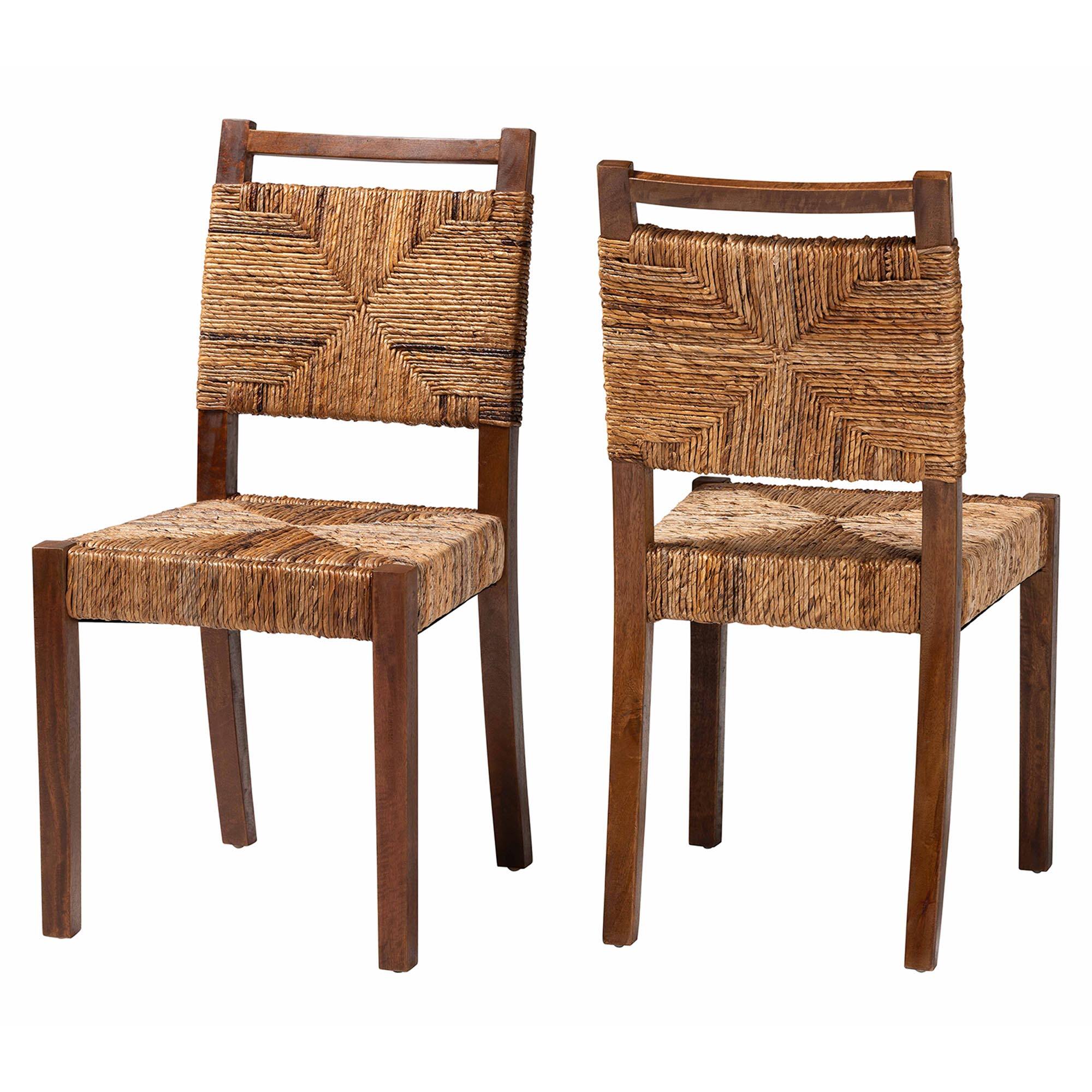 bali & pari - Cordoba Bohemian Natural Seagrass and Mahogany Wood 2-Piece Dining Chair - Natural Seagrass/Teak