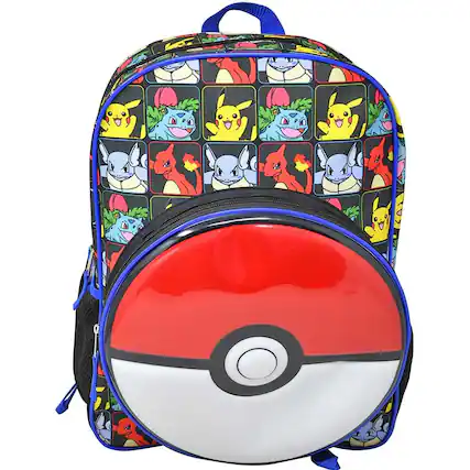 Front. Pokémon - Pokemon "Pokeball" 16" Backpack with Molded Round Front Pocket & Metallic Printing - Multicolored.