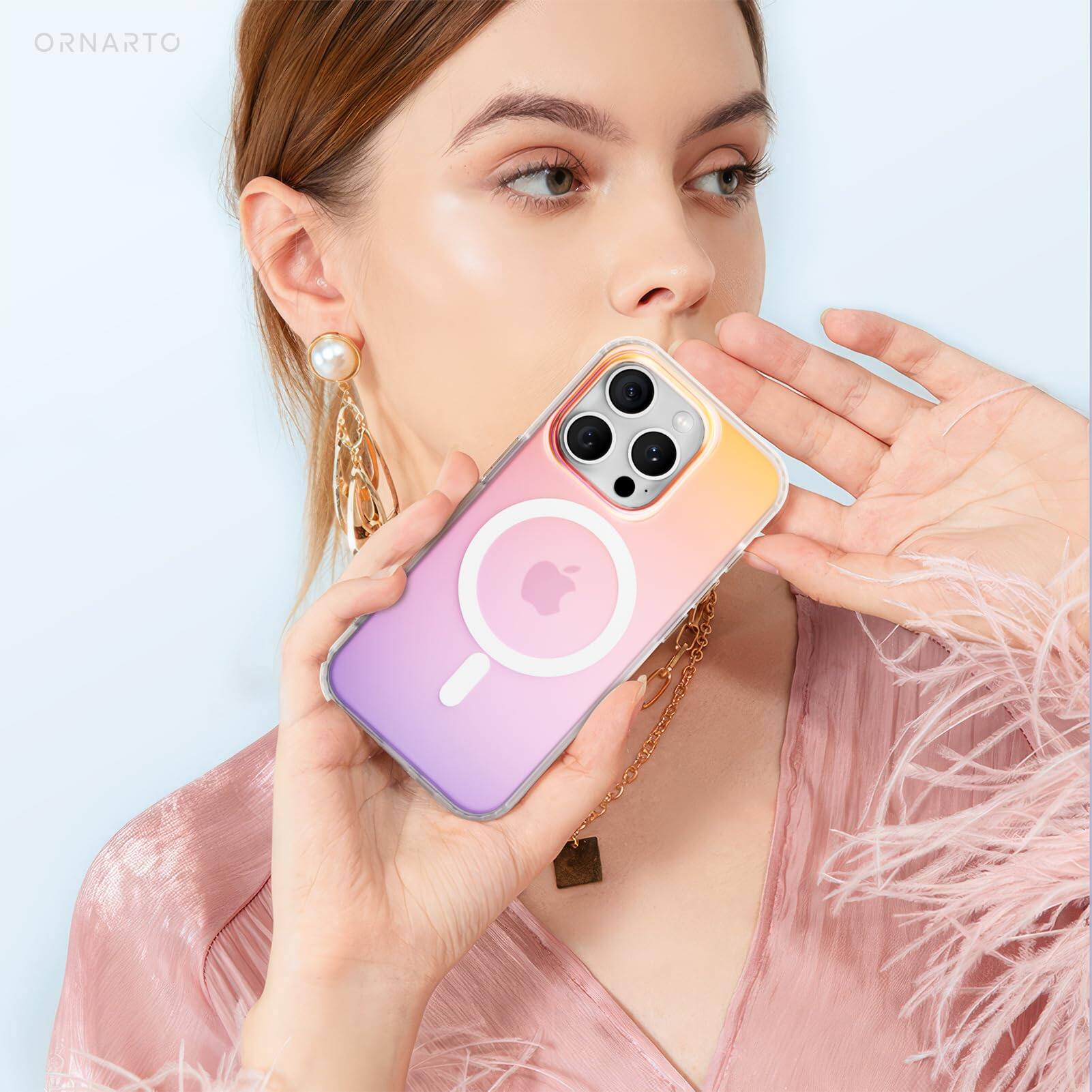 Alt View 6. Ornarto - ORNARTO Magnetic Case for iPhone 15 Pro Max 6.7" Compatible with MagSafe,Shockproof Protective Rainbow Phone Case-Sunset - Sunset.