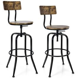 Ecooso - Industrial Adjustable Swivel Bar Stool with Arc Backrest and Metal Frame - Brown