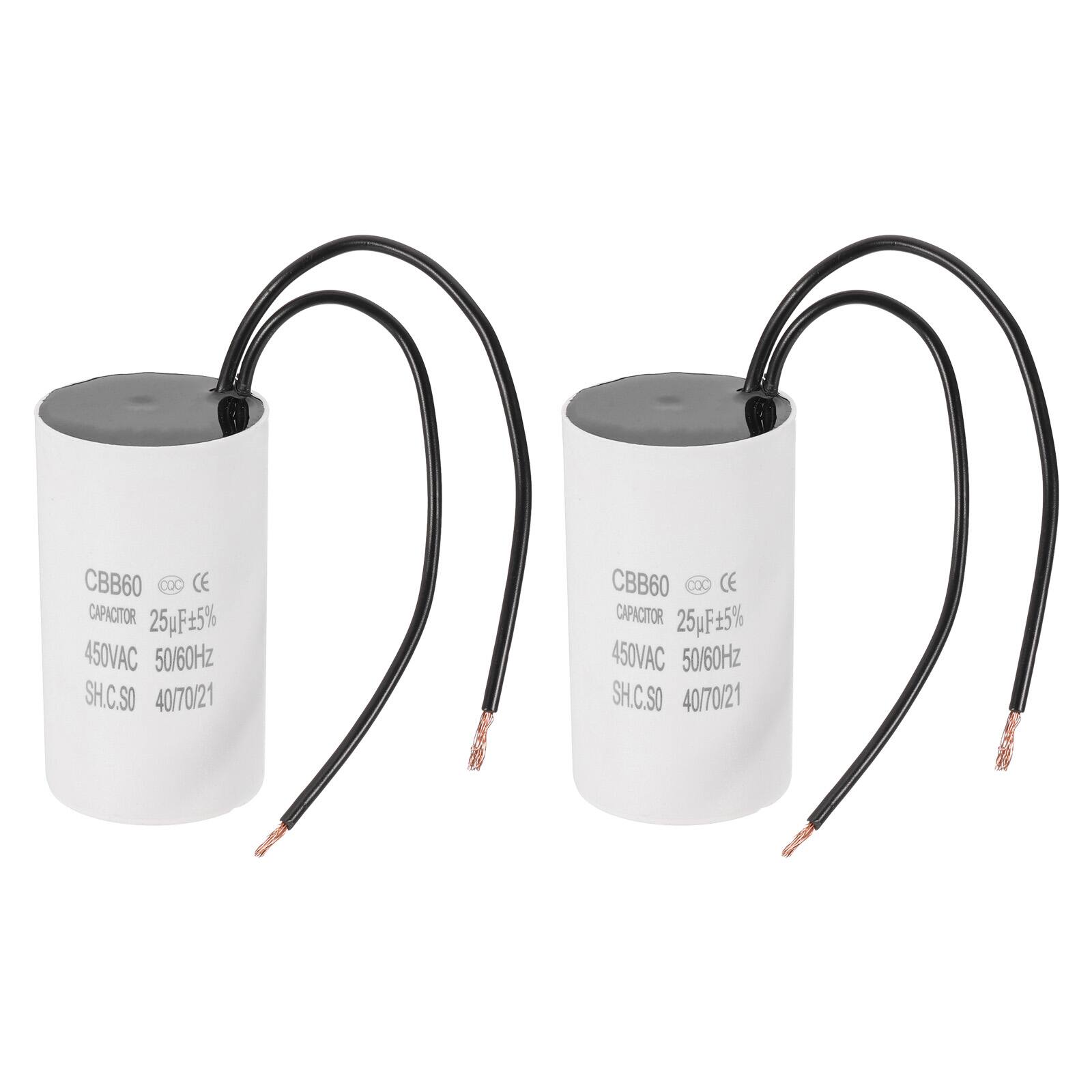 Unique Bargains - 2pcs 25uF CBB60 Running Capacitor, AC 450V 2 Wires 50/60Hz for Refrigerators, Washing Machines, Water Pumps - White price history on PriceWatchPro