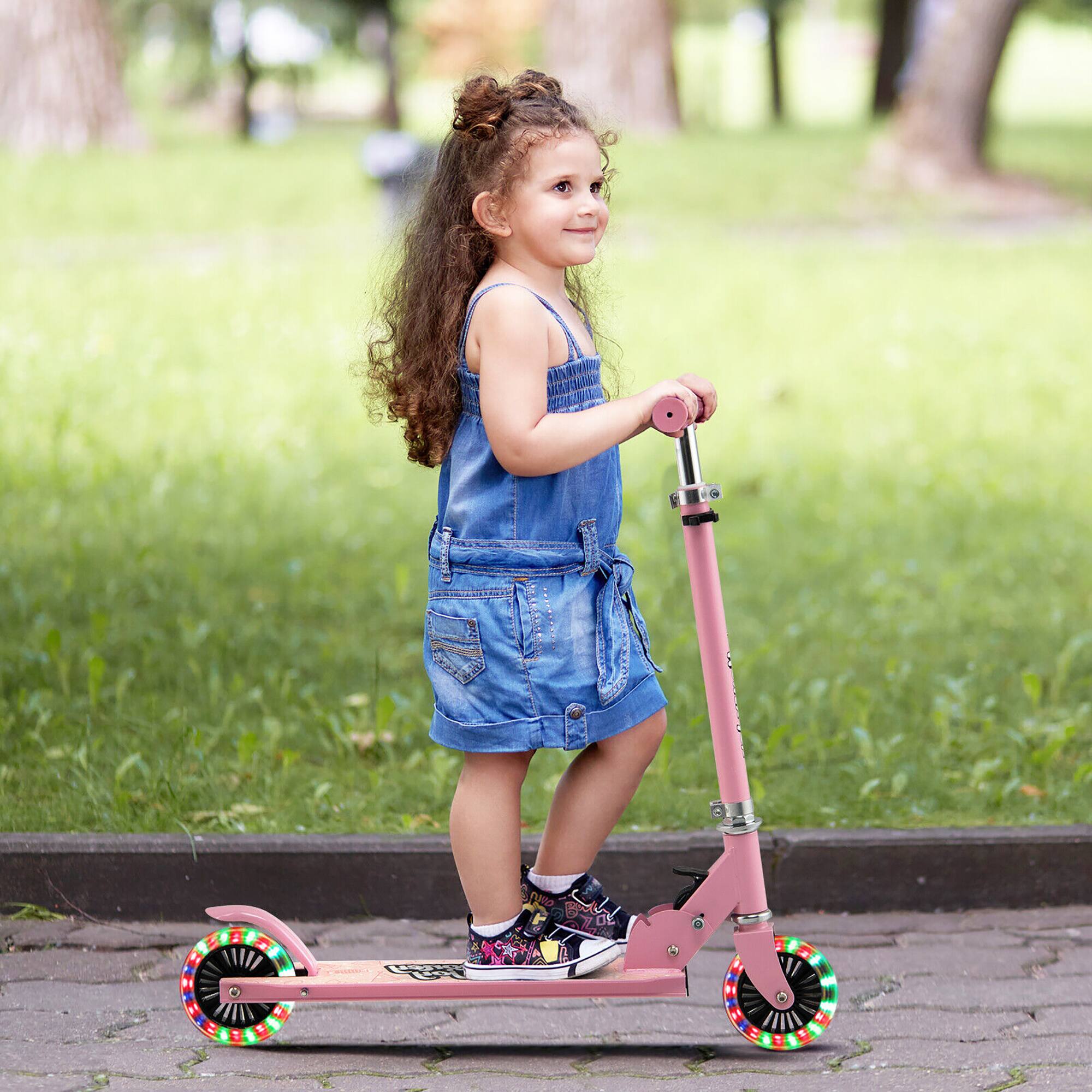 Alt View 3. Costway - Costway Folding Adjustable Height Kids Toy Kick Scooter Rear Brake 2 Flashing Wheels - Pink.