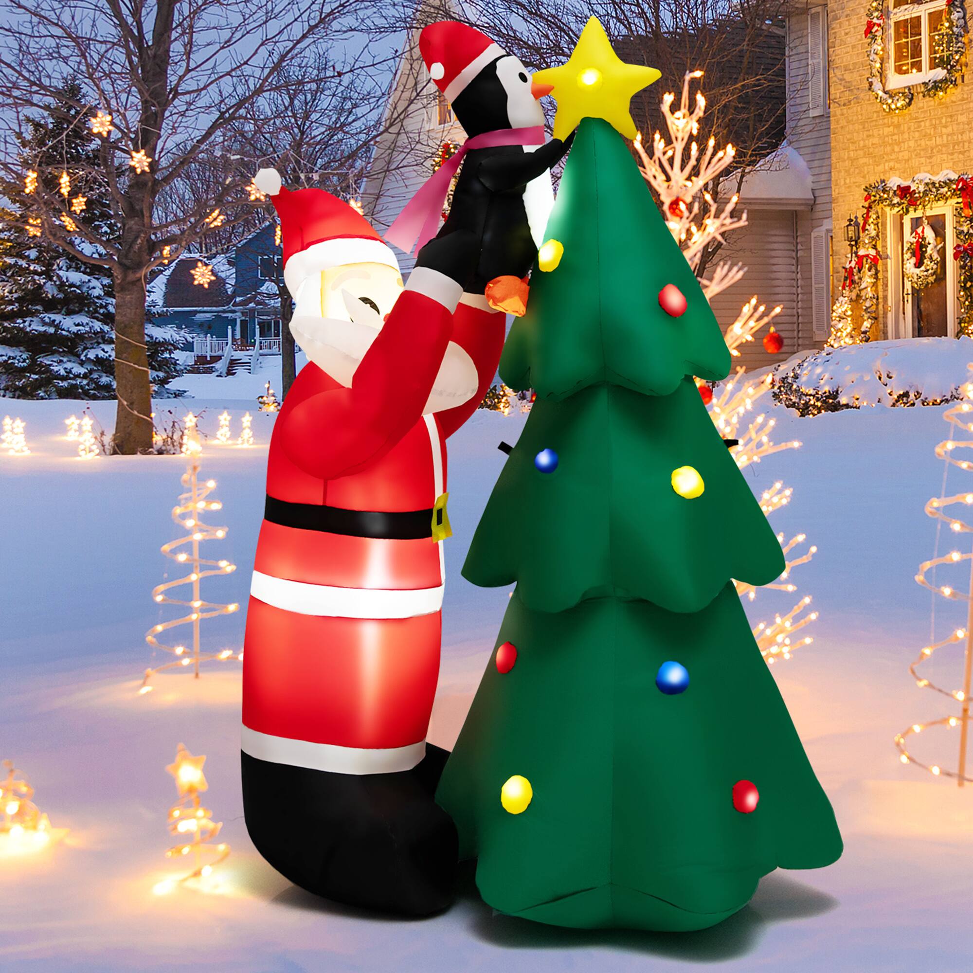 Alt View 2. Gymax - Gymax 6FT Christmas Inflatable Tree Santa Claus & Penguin Decor w/ Air Blower & LED Lights - Colorful.