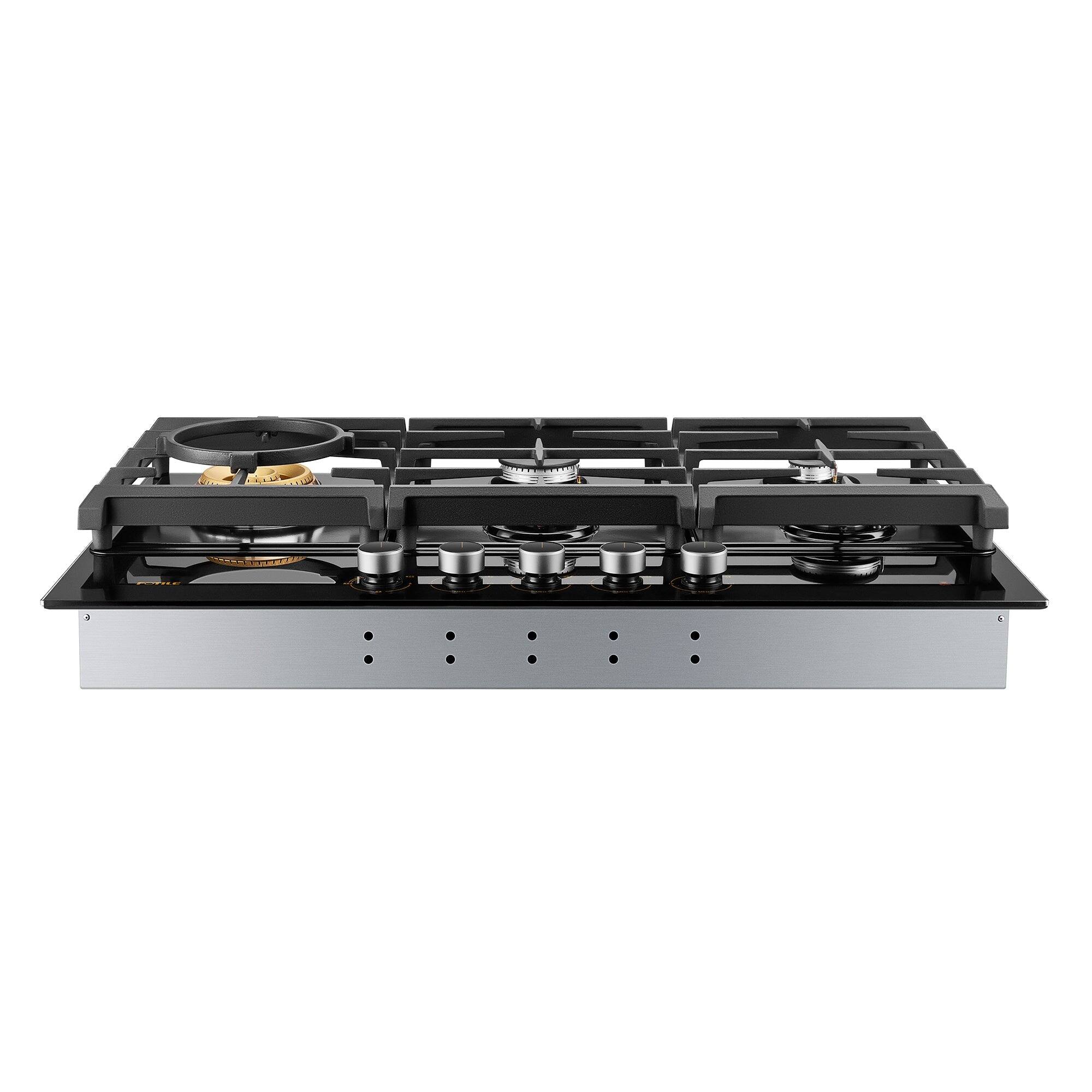 Back. FOTILE - FOTILE Tri-Ring 36" Gas Cooktop in Tempered Glass with 5 Burners Including Flame Failure Device - Black.