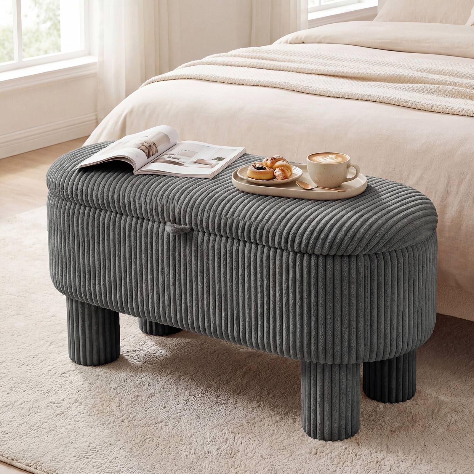 Alt View 1. Costway - Costway 42" Storage Ottoman Bench with Hidden Storage Compartment & Legs for Living Room - Gray.